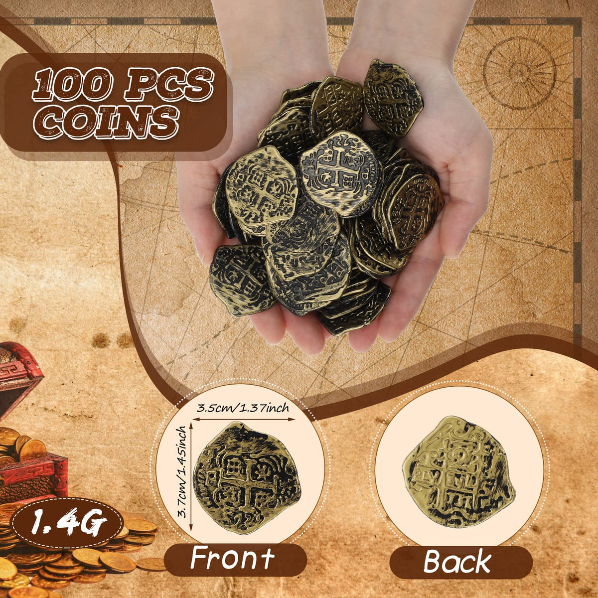 Hanaive 100 Pcs Bronze Pirate Coins – Plastic Doubloons for Treasure Chests, Parties & Cosplay