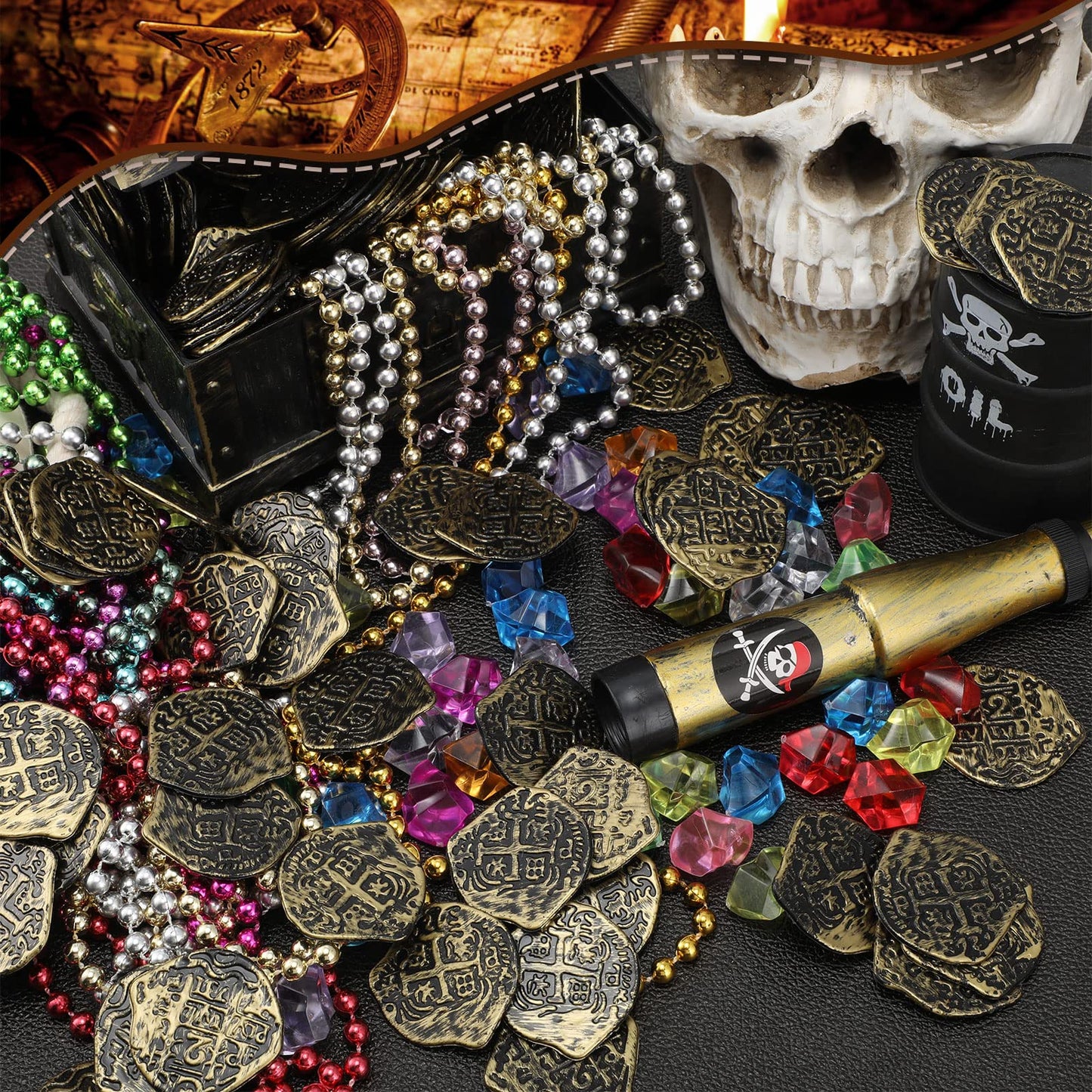 Hanaive 100 Pcs Bronze Pirate Coins – Plastic Doubloons for Treasure Chests, Parties & Cosplay