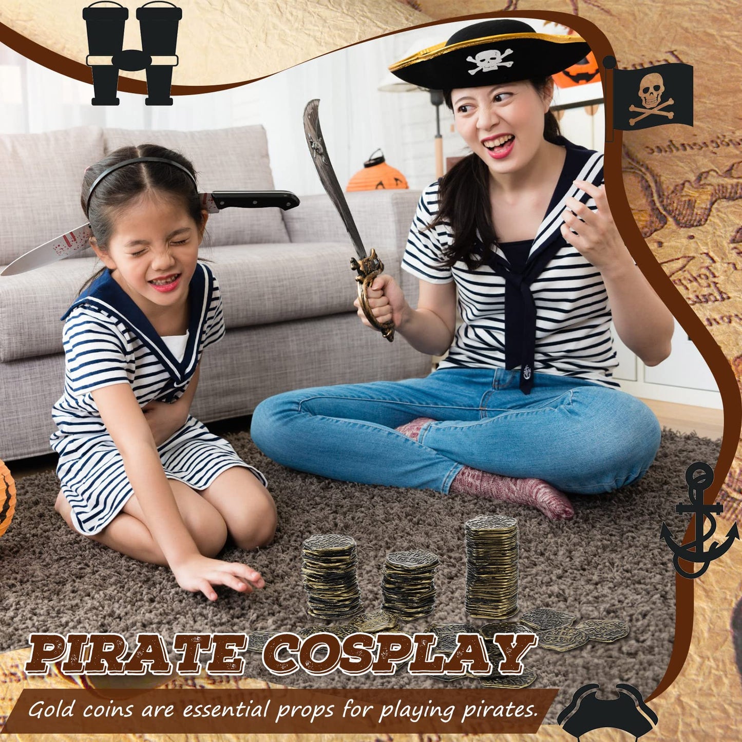 Hanaive 100 Pcs Bronze Pirate Coins – Plastic Doubloons for Treasure Chests, Parties & Cosplay