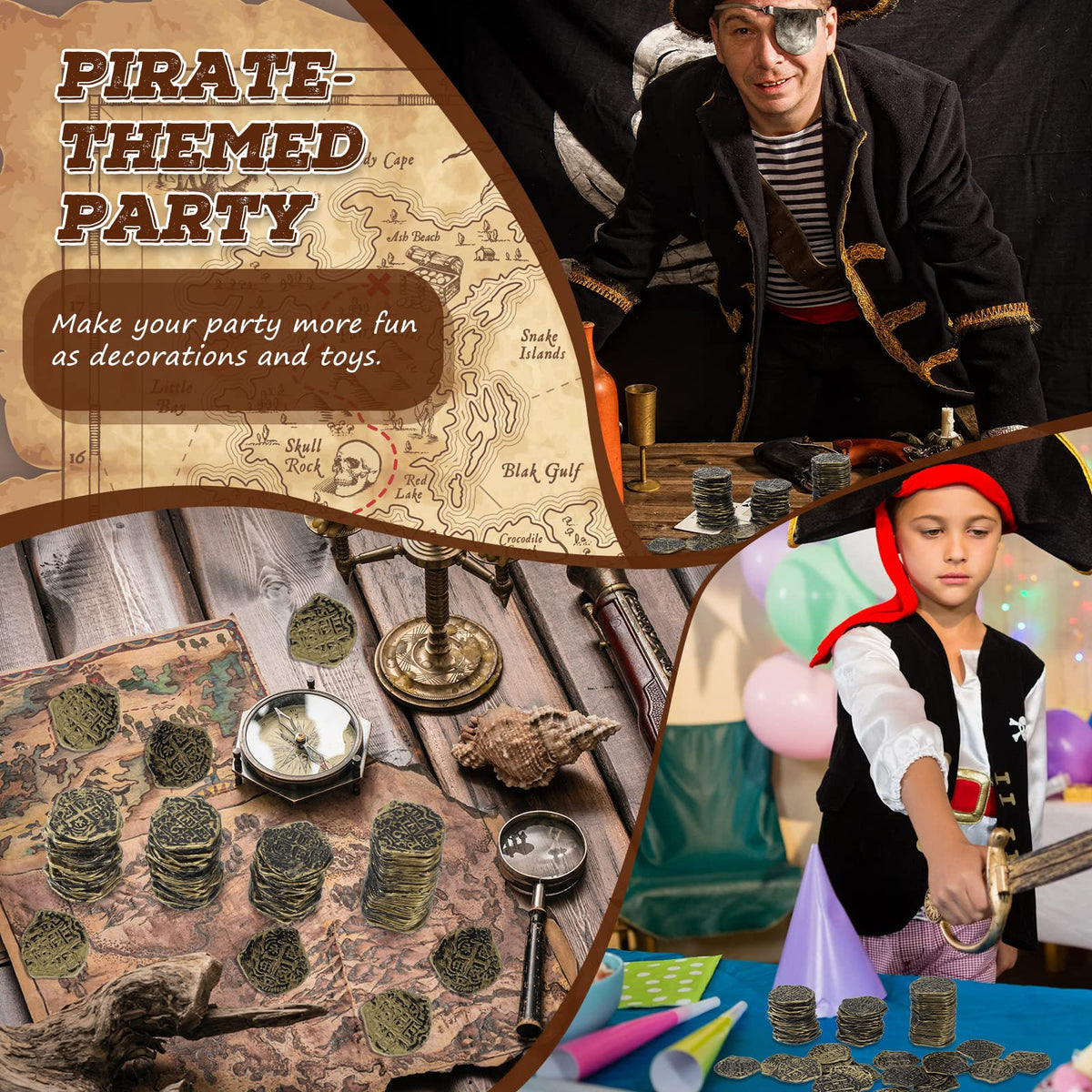 Hanaive 100 Pcs Bronze Pirate Coins – Plastic Doubloons for Treasure Chests, Parties & Cosplay