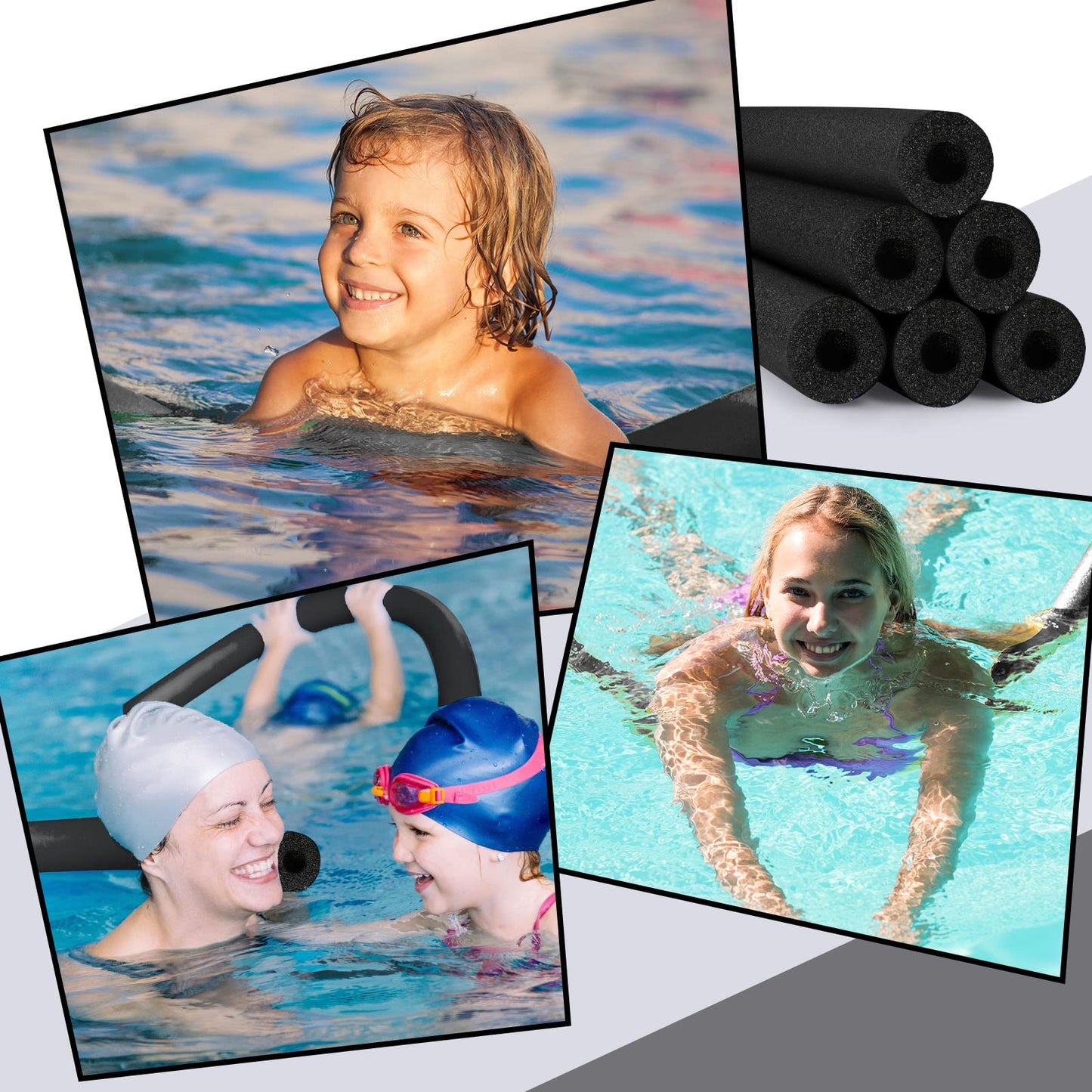 Hanaive 6 Pack Black Pool Noodles - 52-Inch Hollow Foam Floats for Pool & Crafts