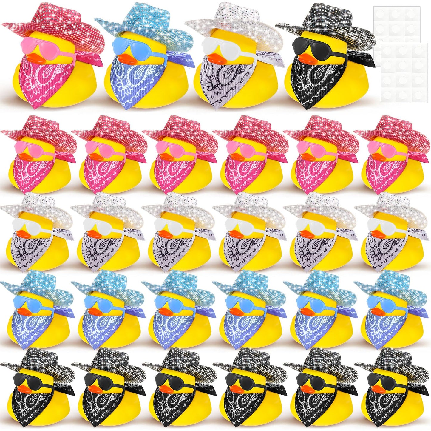 Hanaive 24 Sets Christmas Cowboy Rubber Ducks – Light-Up Disco Hats & Accessories