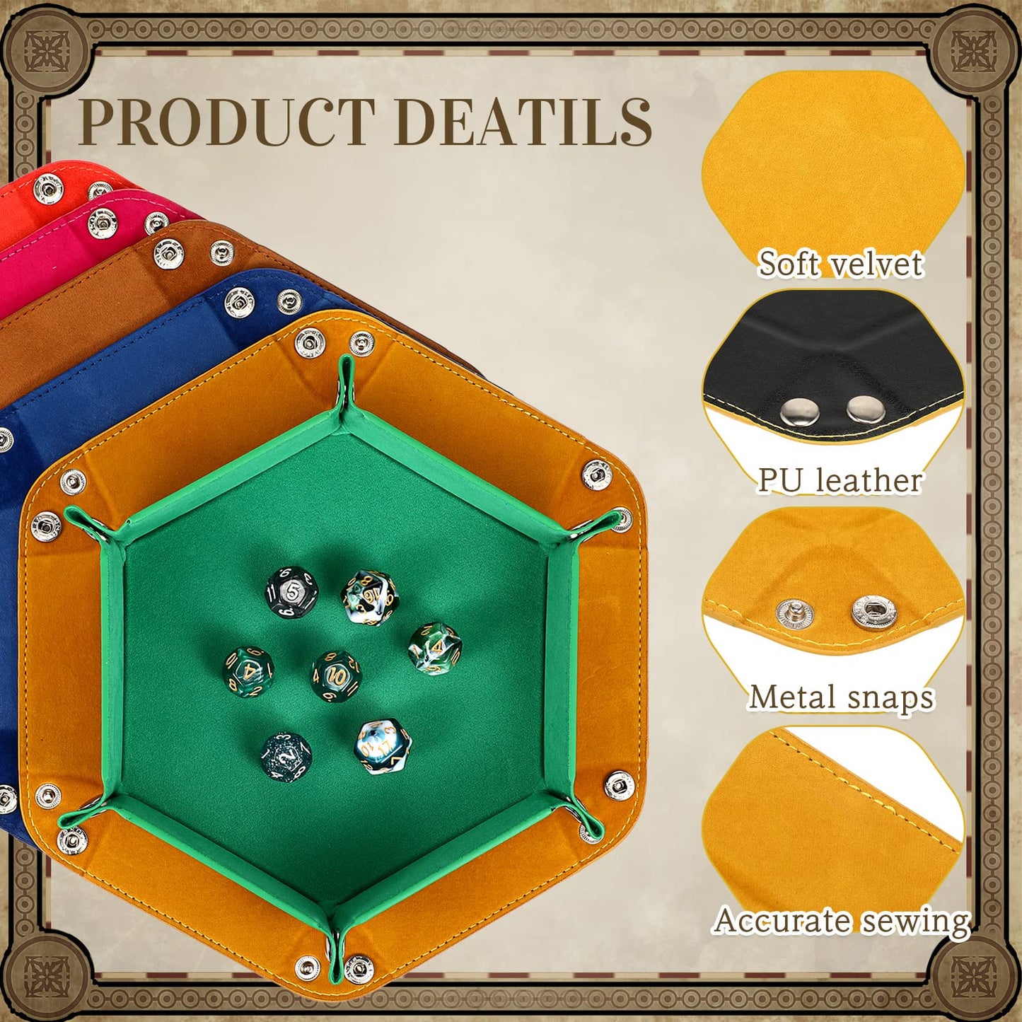 Hanaive 12-Pack Folding Dice Trays – Portable PU Leather Velvet for RPGs