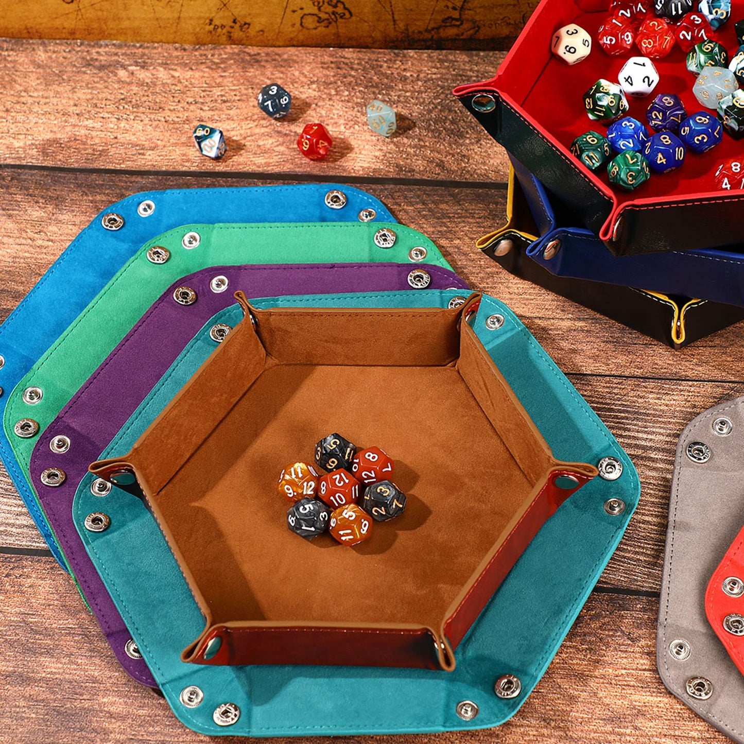 Hanaive 12-Pack Folding Dice Trays – Portable PU Leather Velvet for RPGs