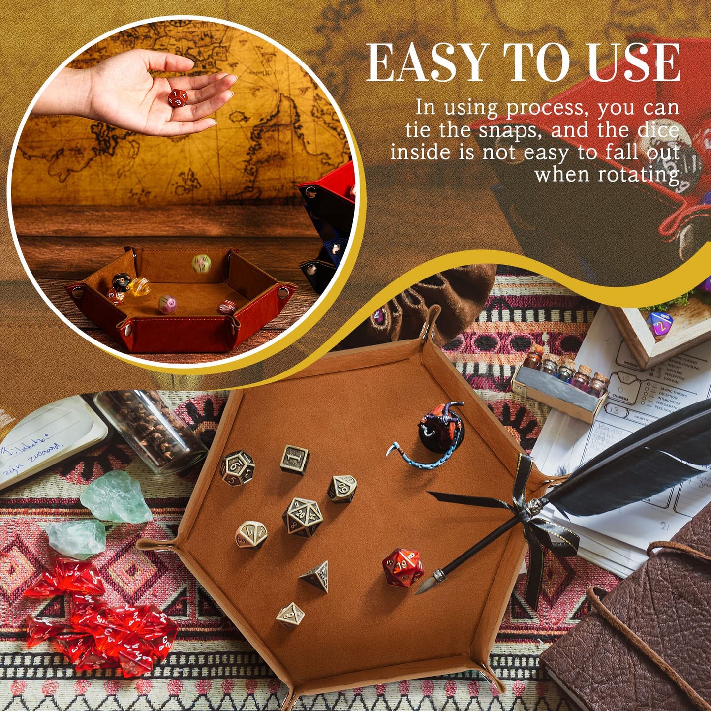 Hanaive 12-Pack Folding Dice Trays – Portable PU Leather Velvet for RPGs