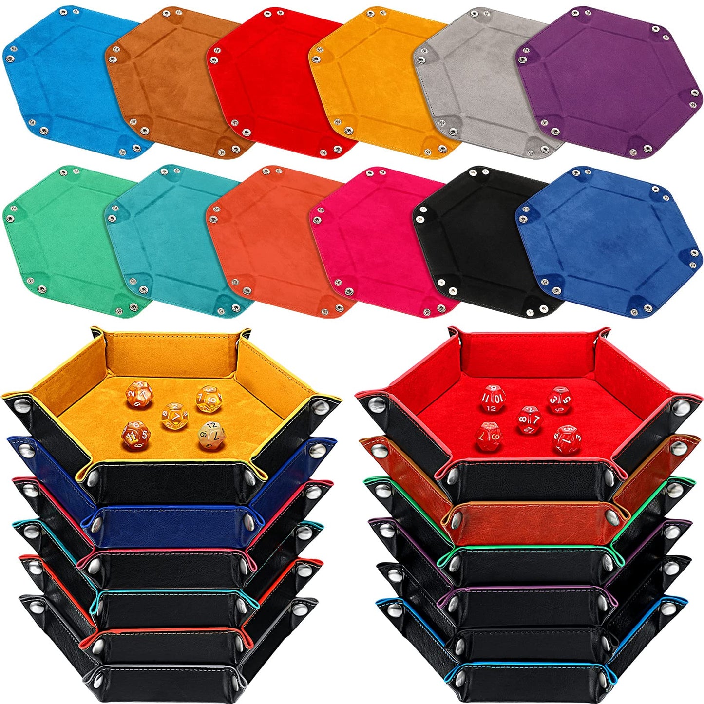 Hanaive 12-Pack Folding Dice Trays – Portable PU Leather Velvet for RPGs