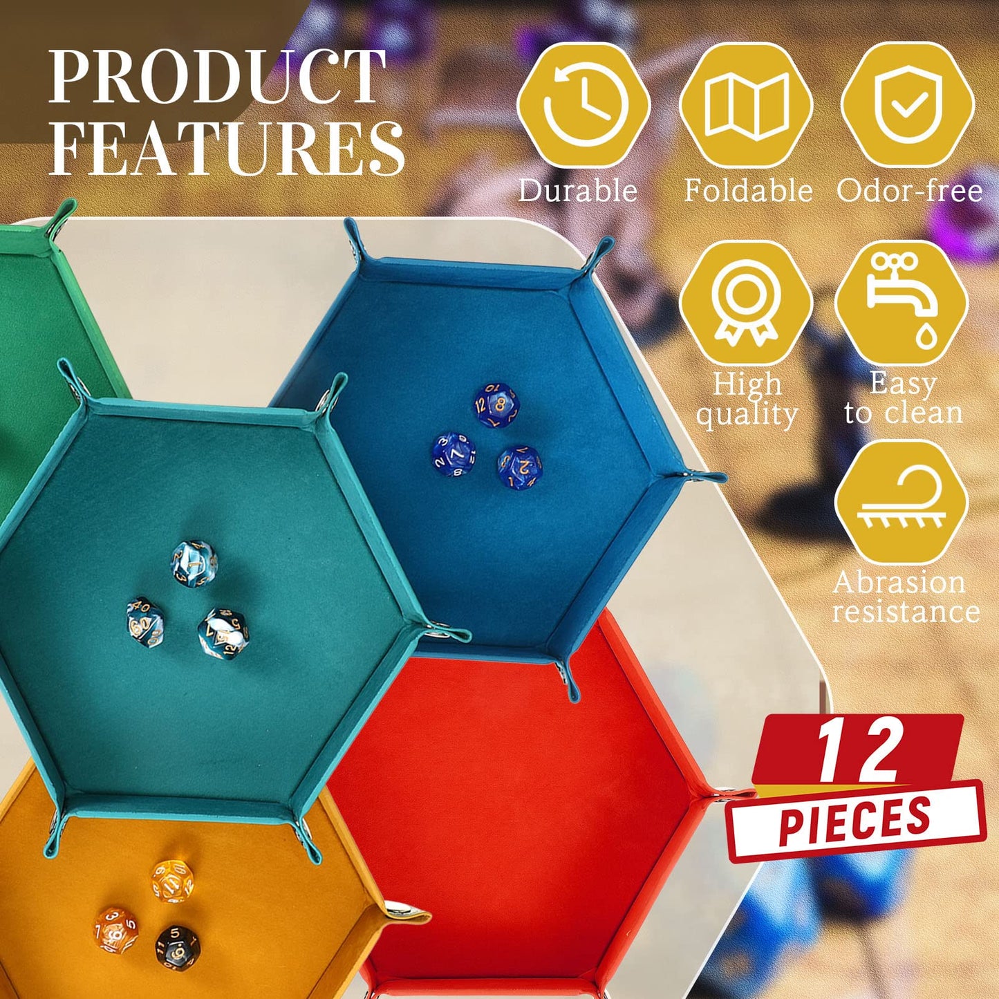 Hanaive 12-Pack Folding Dice Trays – Portable PU Leather Velvet for RPGs