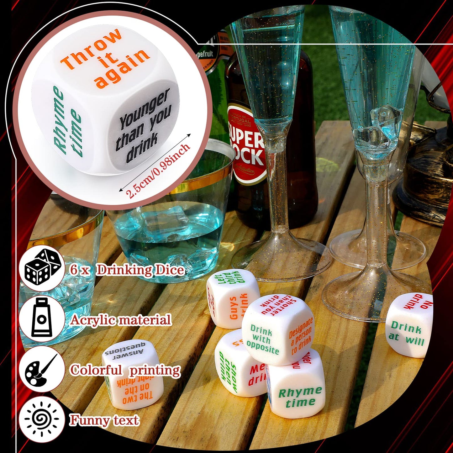 Hanaive 6 Pcs Drinking Dice – Bar Party Game for Adults