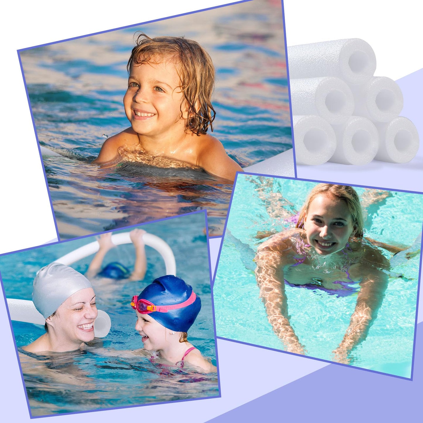 Hanaive 6 Pack Pool Noodles – 52-Inch White Hollow Foam Floats for Pool, Crafts, and More