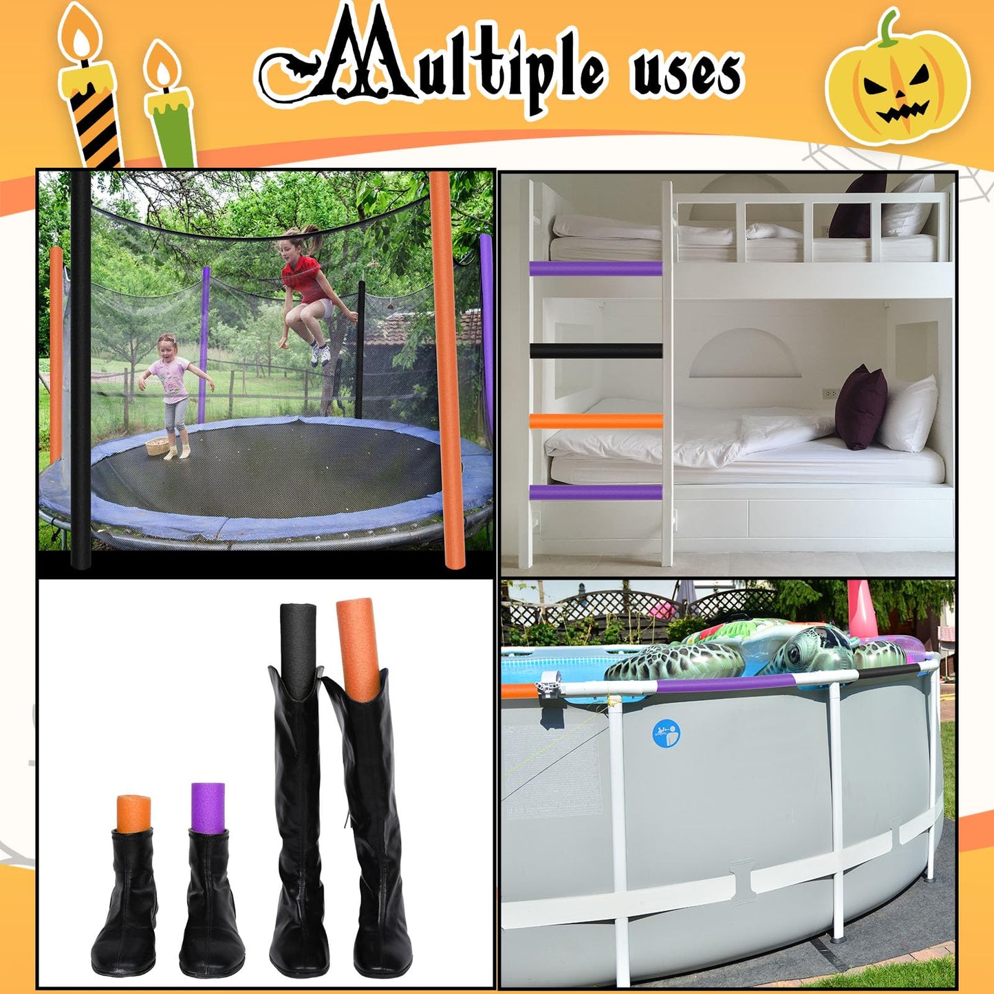 Hanaive 6-Pack Pool Noodles - 52 Inch Hollow Foam Floats Black Orange Purple