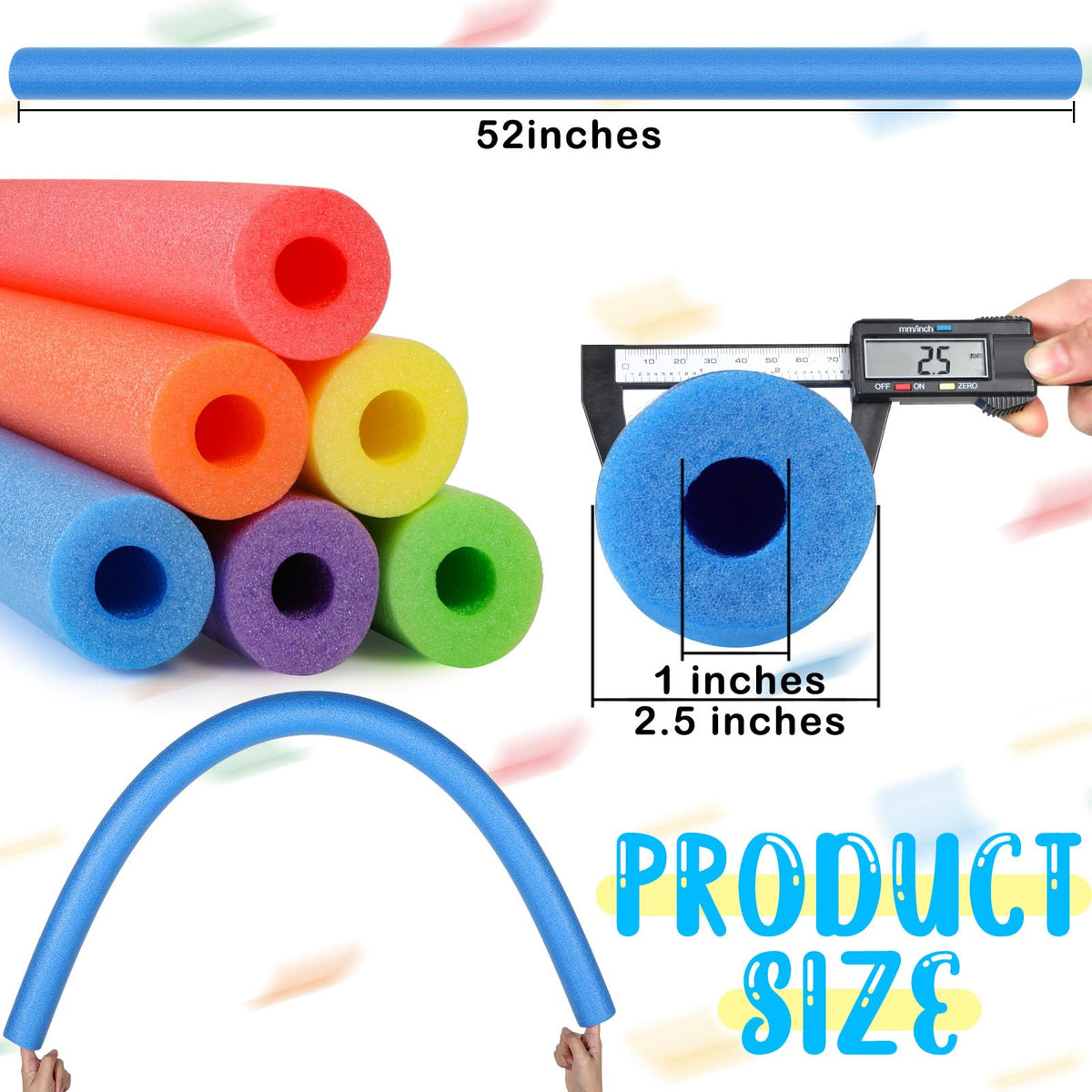 Hanaive 6 Pack Pool Noodles – 52 Inch Hollow Foam Floats for Swimming, DIY Crafts & More