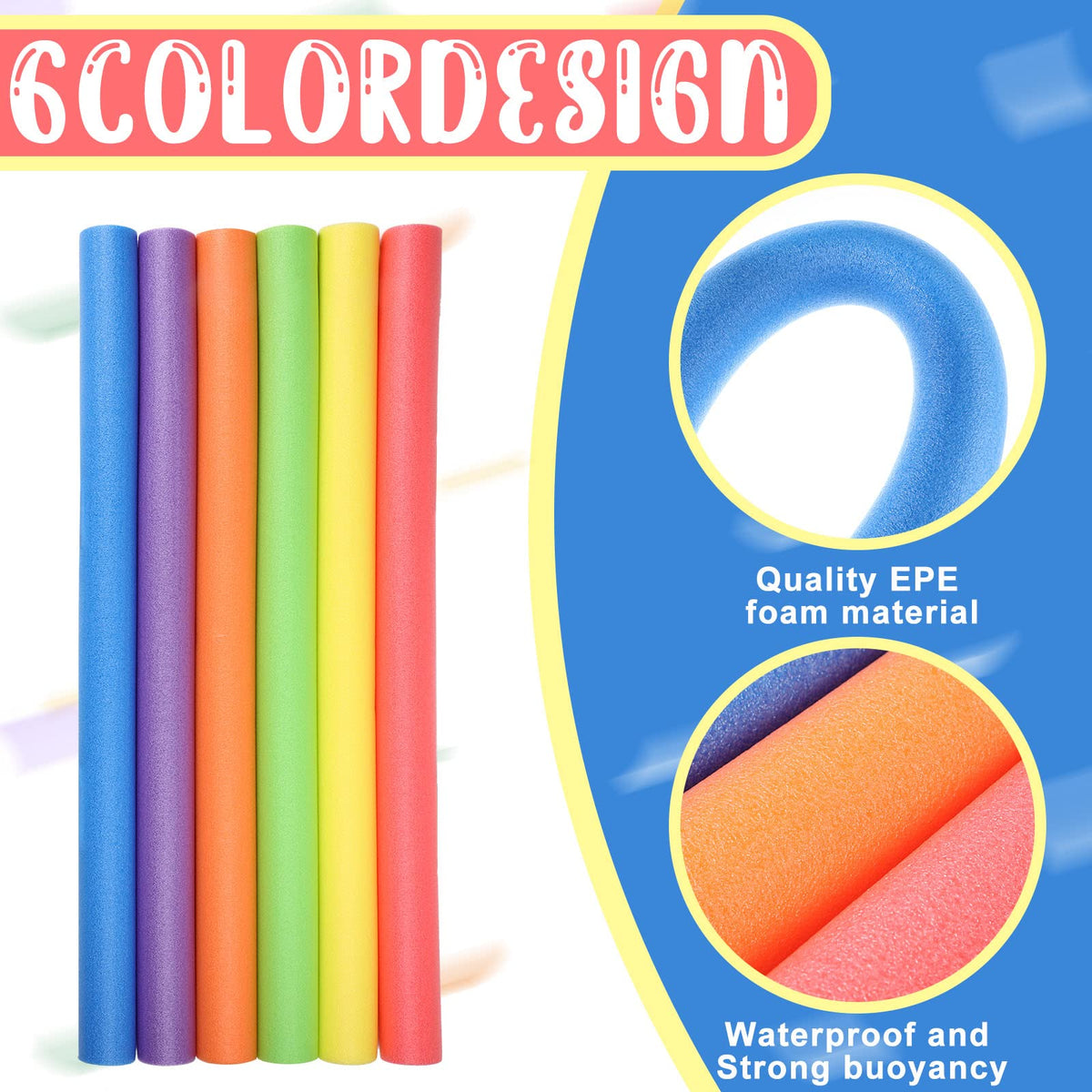 Hanaive 6 Pack Pool Noodles – 52 Inch Hollow Foam Floats for Swimming, DIY Crafts & More