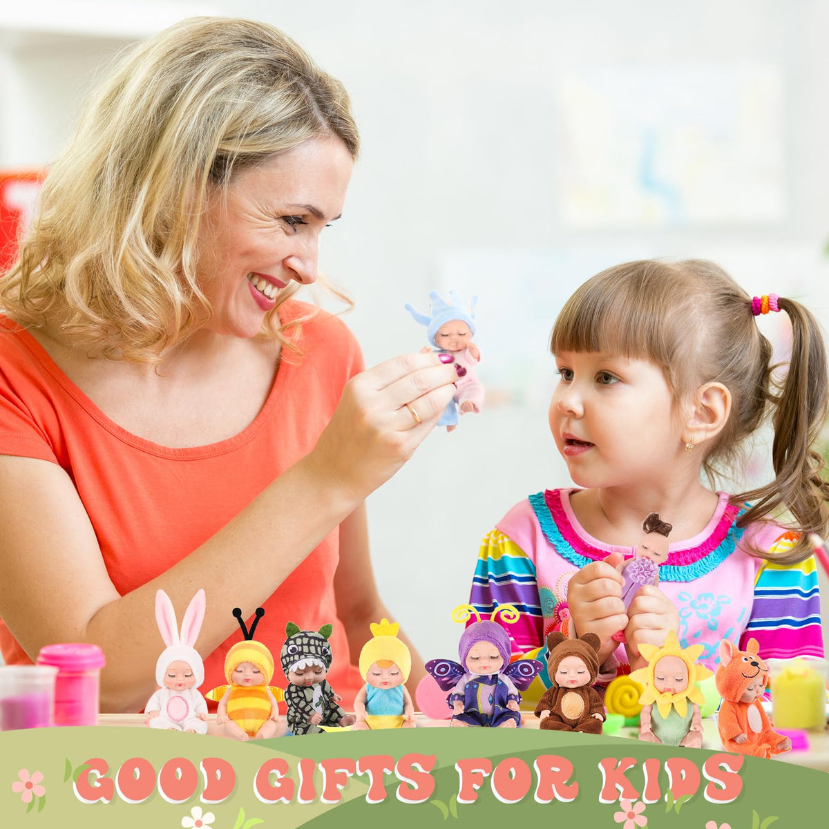 Hanaive 10-Piece 4-Inch Mini Baby Dolls with Animal Clothes – Realistic Tiny Infant Figurines