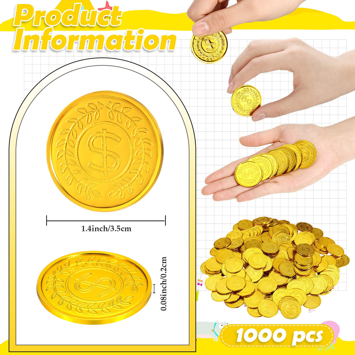 Hanaive 1000 Pcs Pirate Gold Coins – Plastic Treasure Doubloons for Parties, Treasure Hunts & Classroom Rewards