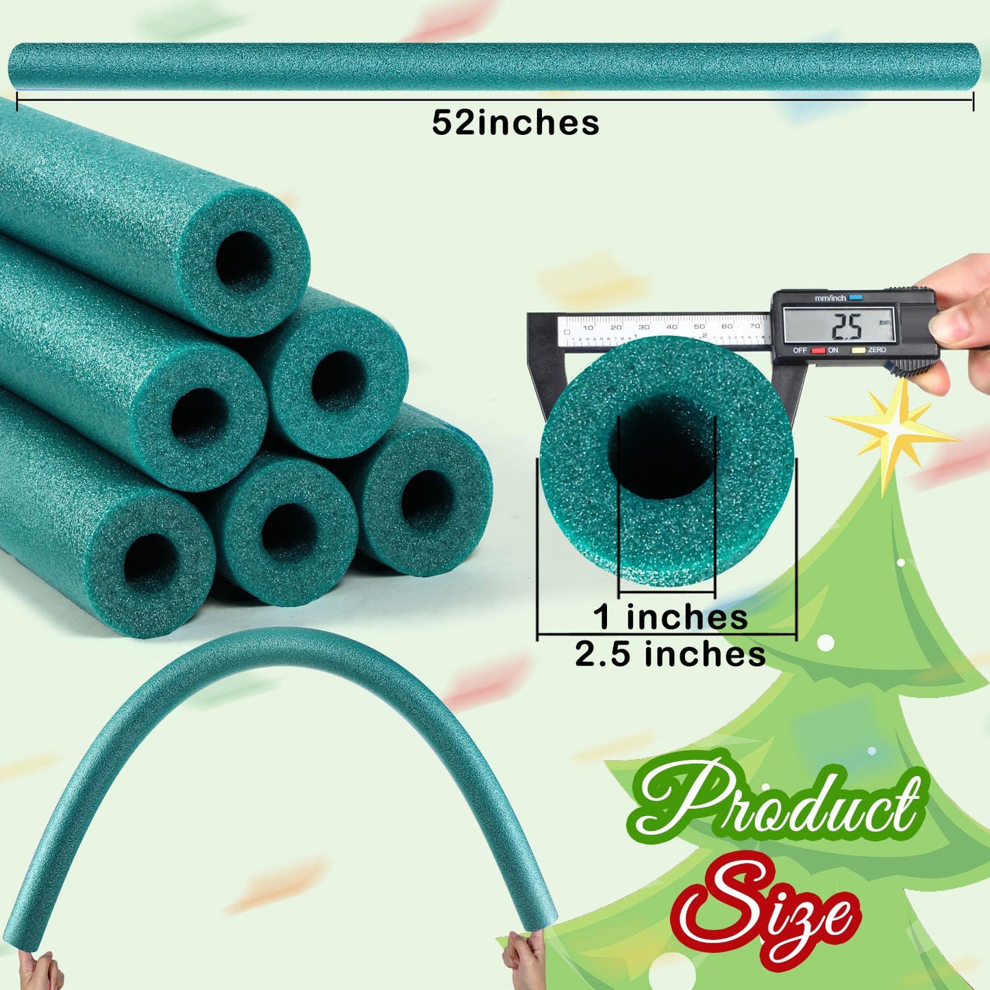 Hanaive 6 Pack Green Pool Noodles – 52-Inch Hollow Foam Floats for Pool & DIY