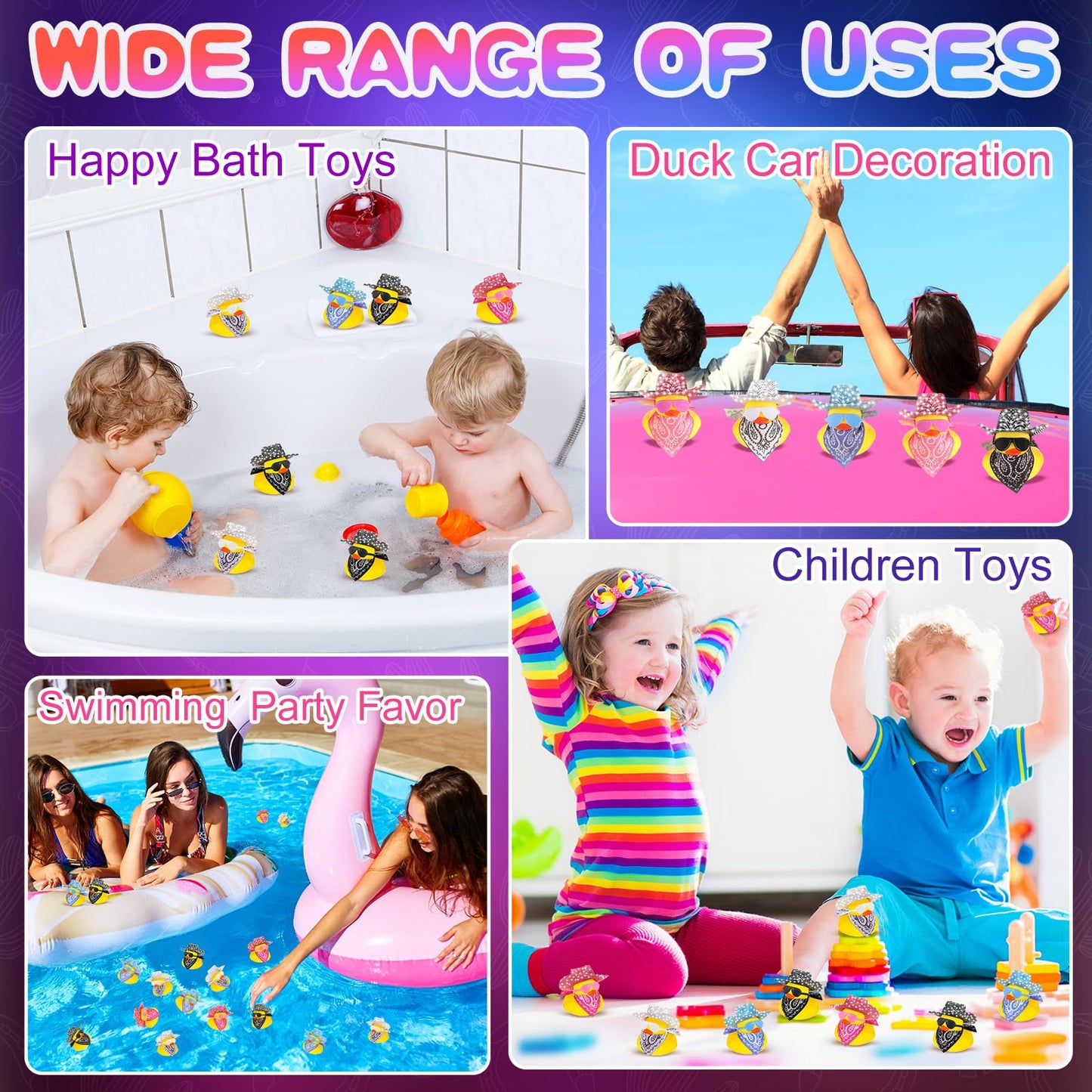 Hanaive 24 Sets Christmas Cowboy Rubber Ducks – Light-Up Disco Hats & Accessories