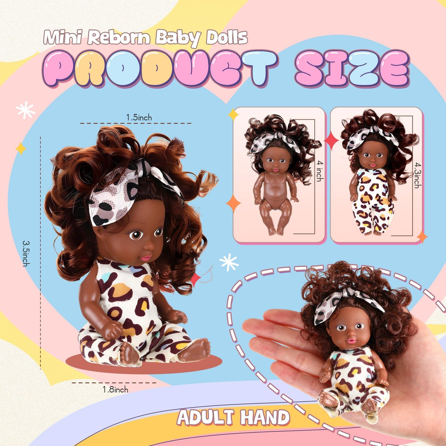 Hanaive 10-Pack 4-Inch Mini Baby Dolls with Animal Clothes – Realistic Tiny Dolls (Dark Skin)