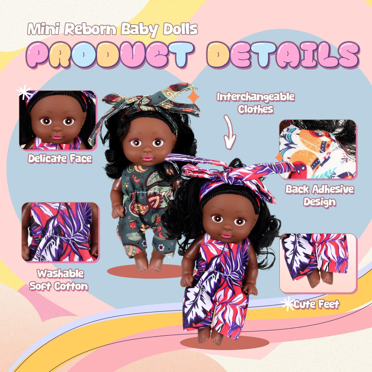 Hanaive 10-Pack 4-Inch Mini Baby Dolls with Animal Clothes – Realistic Tiny Dolls (Dark Skin)