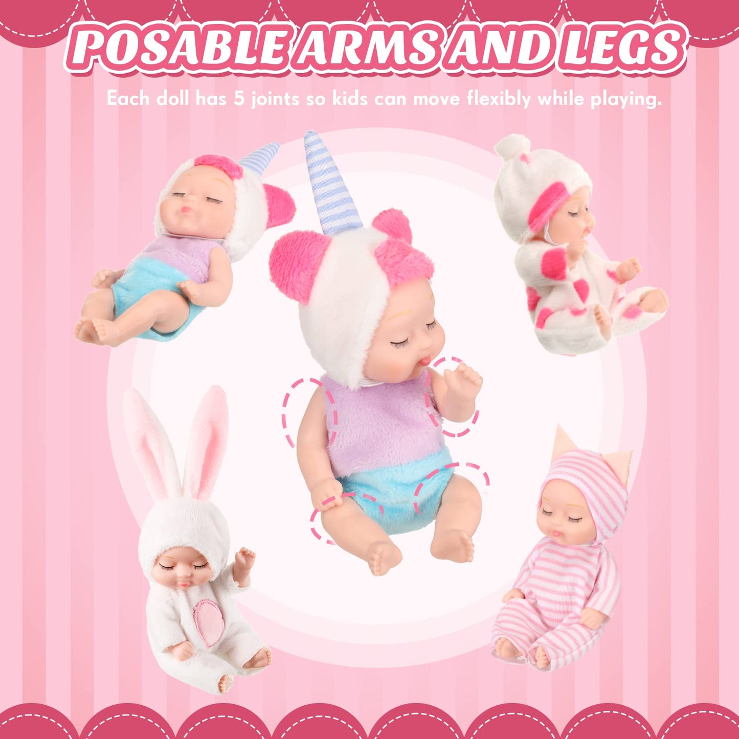 Hanaive 4 Pcs Mini Baby Dolls – 4-Inch Lifelike Dolls with Animal Clothes | Cute Gifts for Kids