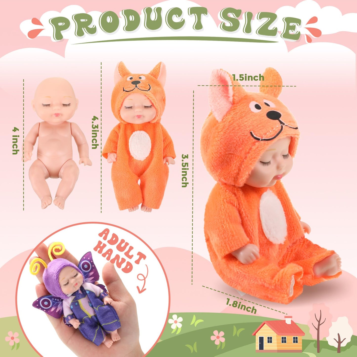 Hanaive 10-Piece 4-Inch Mini Baby Dolls with Animal Clothes – Realistic Tiny Infant Figurines