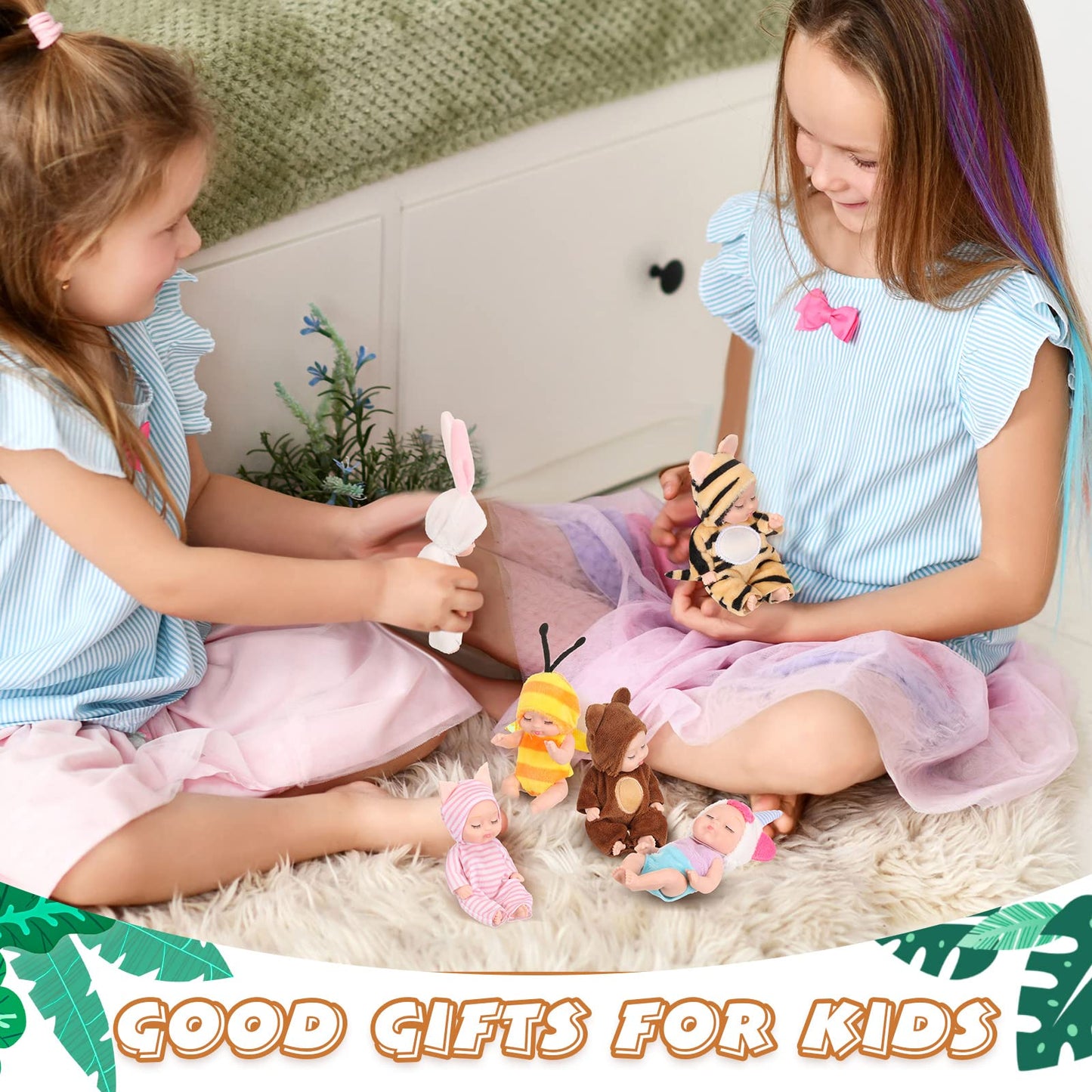 Hanaive 10 Pcs Mini Baby Dolls – 4-Inch Lifelike Dolls in Animal Outfits