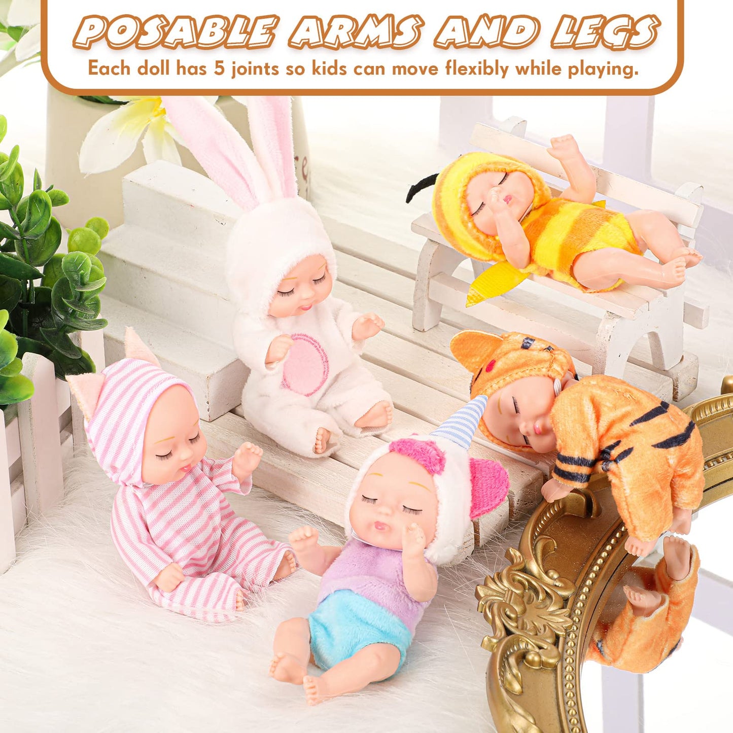 Hanaive 10 Pcs Mini Baby Dolls – 4-Inch Lifelike Dolls in Animal Outfits