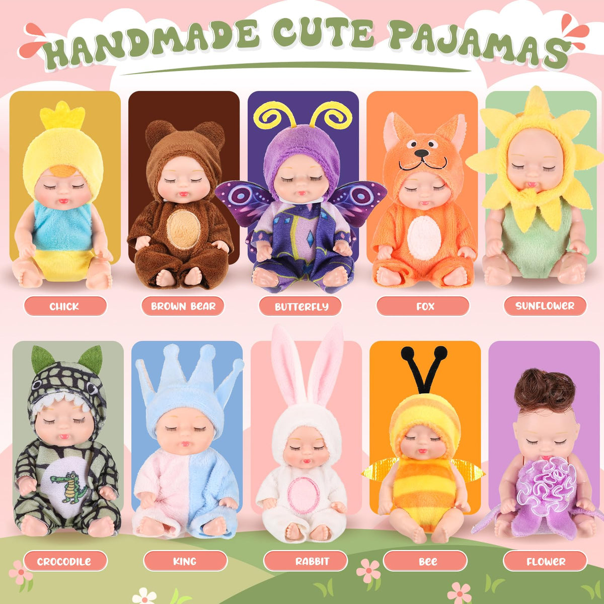 Hanaive 10-Piece 4-Inch Mini Baby Dolls with Animal Clothes – Realistic Tiny Infant Figurines