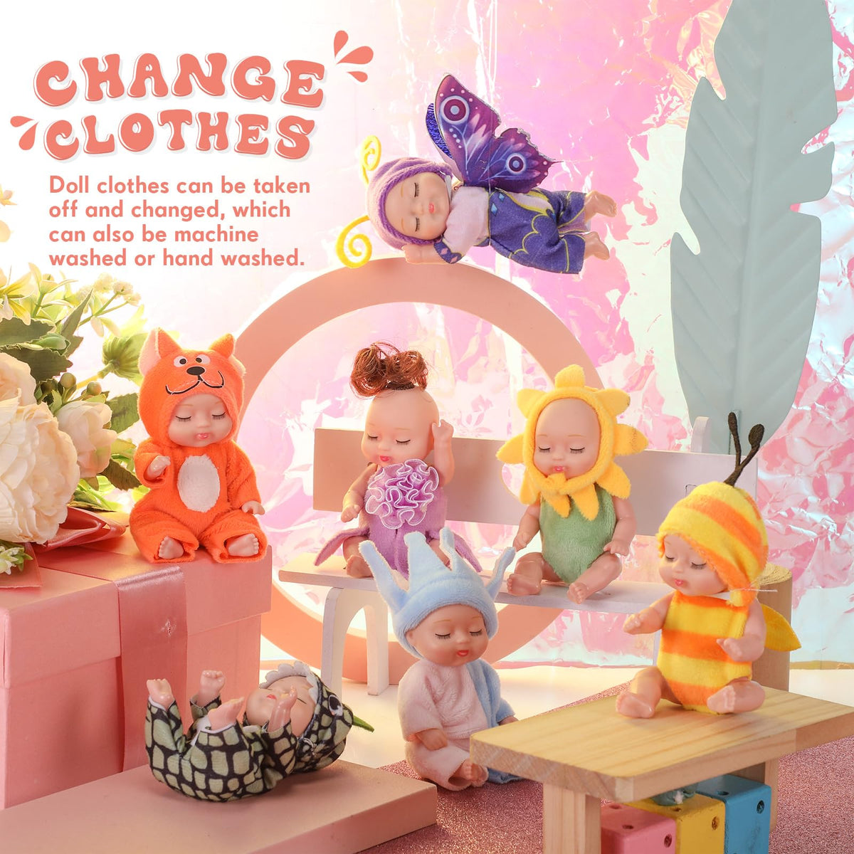 Hanaive 10-Piece 4-Inch Mini Baby Dolls with Animal Clothes – Realistic Tiny Infant Figurines
