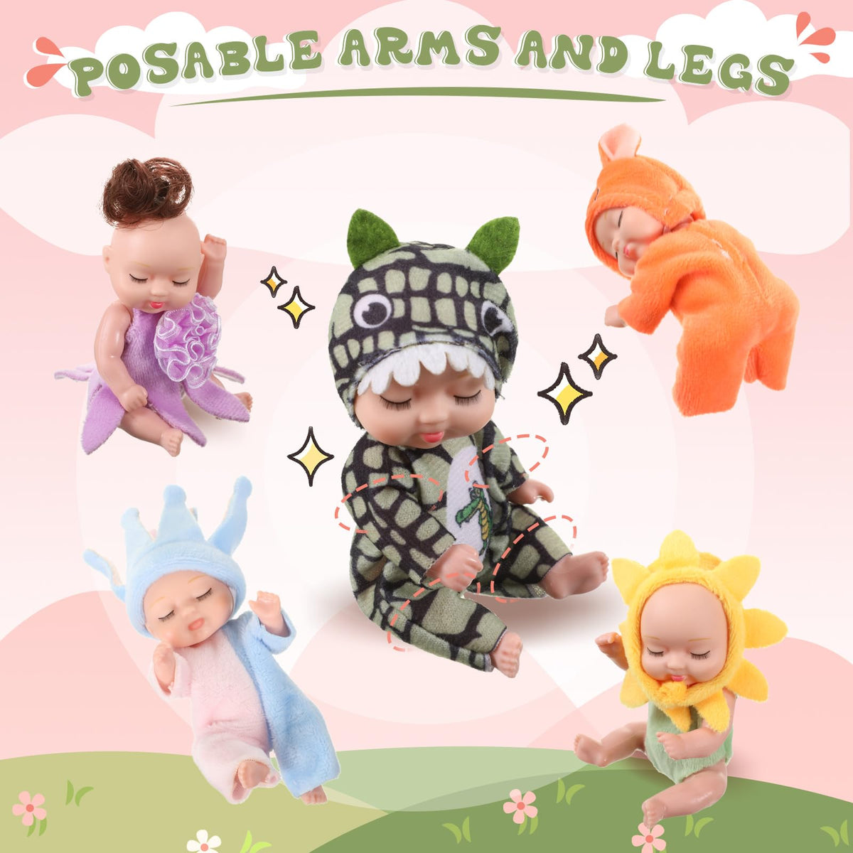 Hanaive 10-Piece 4-Inch Mini Baby Dolls with Animal Clothes – Realistic Tiny Infant Figurines