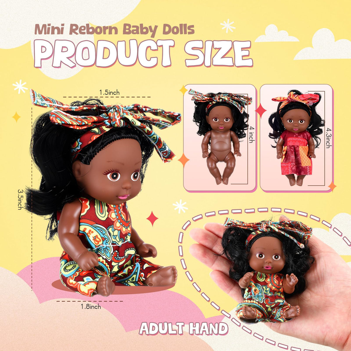 Hanaive 4 Pcs 4-Inch Mini Baby Dolls – Realistic African-Style PVC Toys (Black)