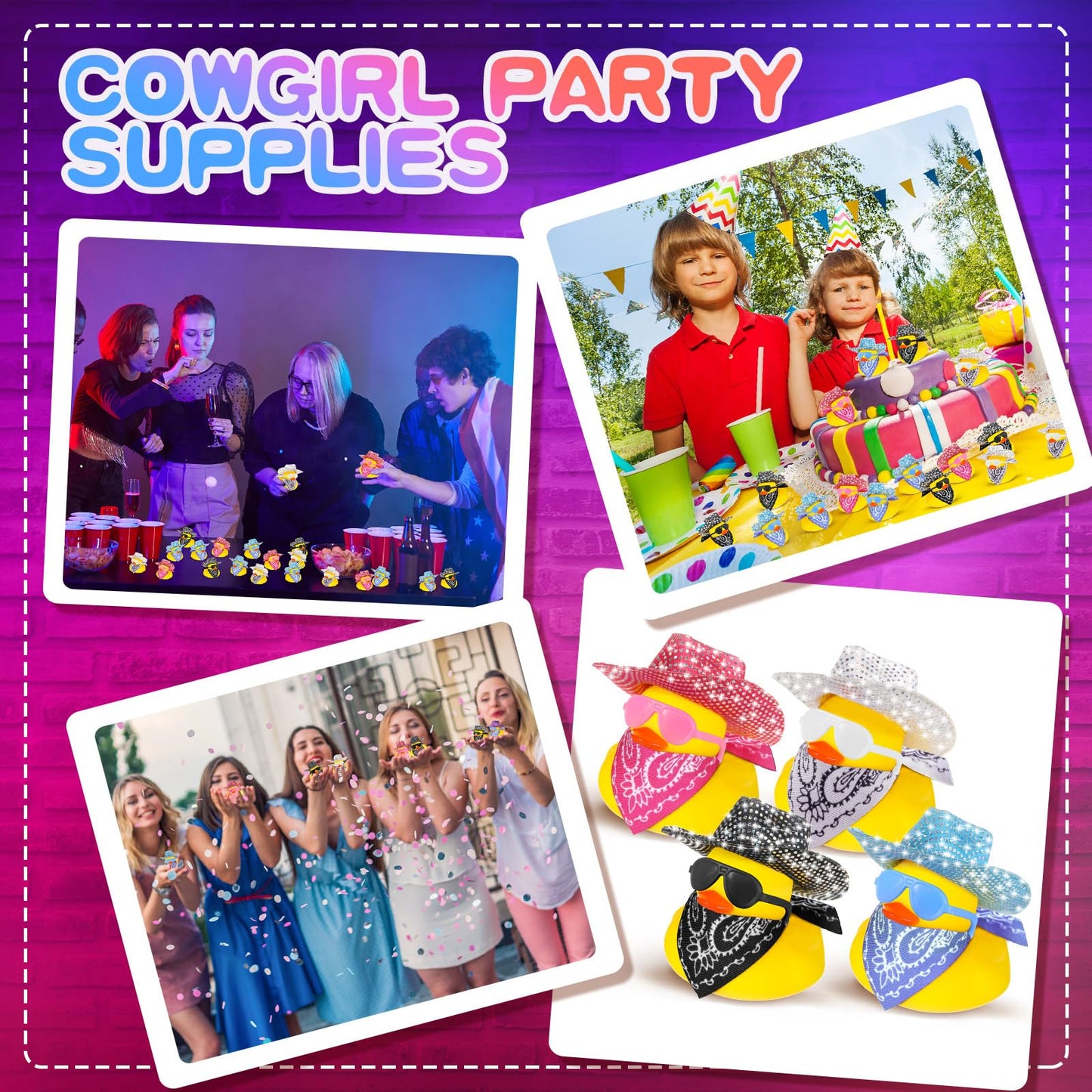 Hanaive 24 Sets Christmas Cowboy Rubber Ducks – Light-Up Disco Hats & Accessories