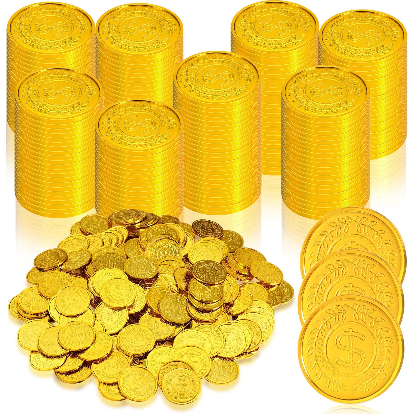 Hanaive 800 Pcs Plastic Pirate Coins | Gold Doubloons for Kids Parties & Games