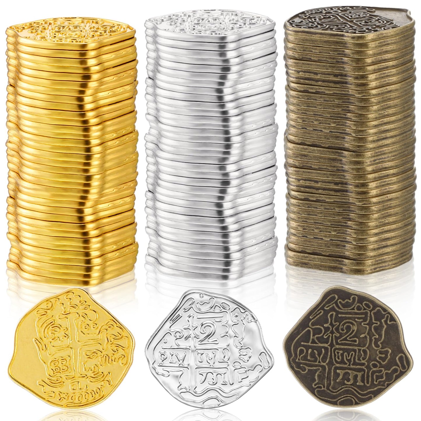 Hanaive 50 Pcs Metal Pirate Coins | Spanish Doubloon Replicas for Treasure Hunts, Parties & Cosplay