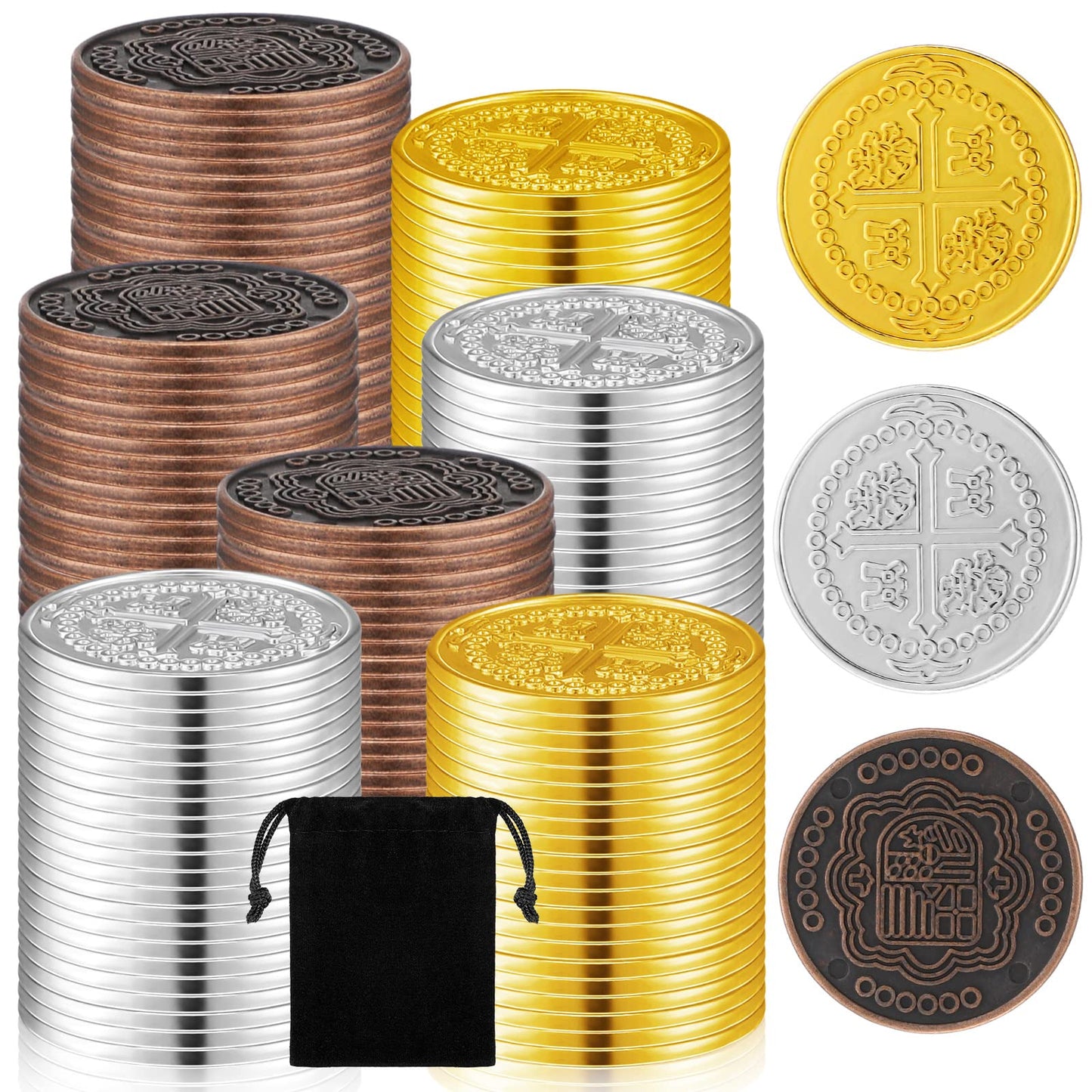 Hanaive 100 Pcs Metal Pirate Coins – Spanish Doubloons for Kids