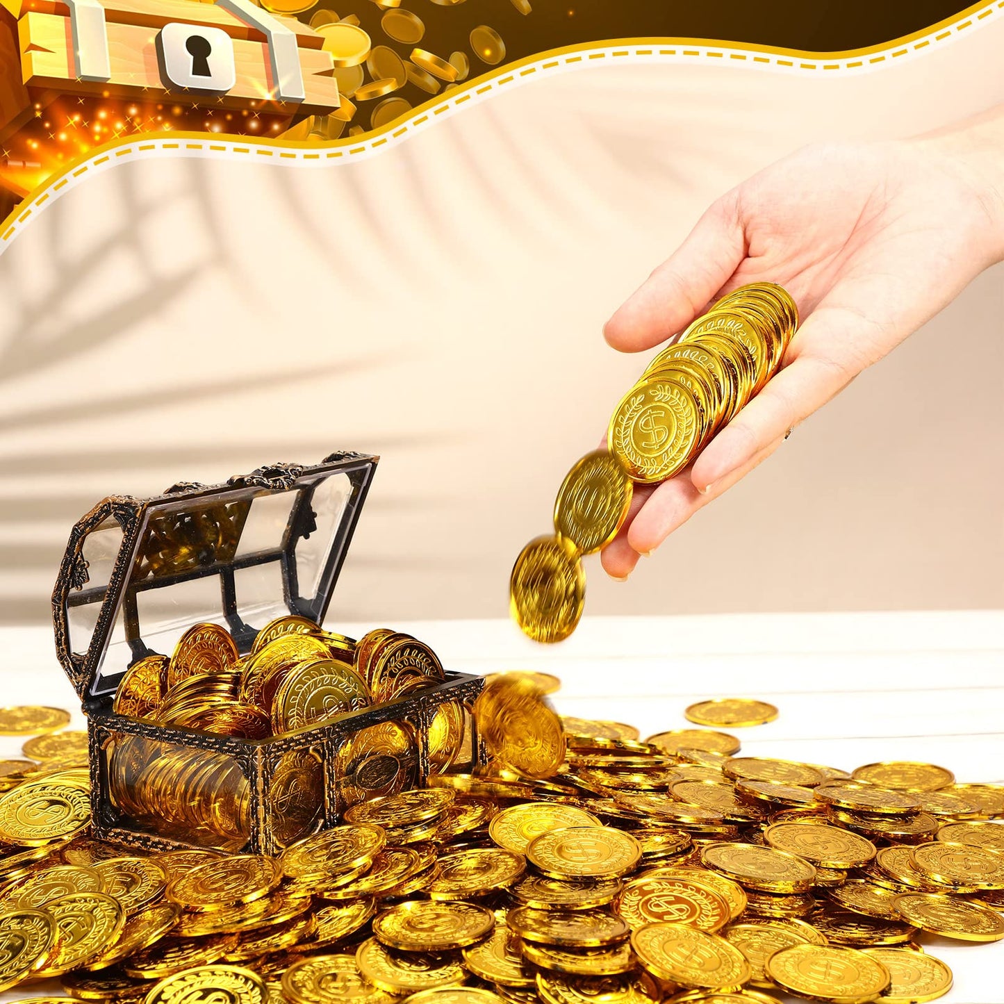 Hanaive 800 Pcs Plastic Pirate Coins | Gold Doubloons for Kids Parties & Games