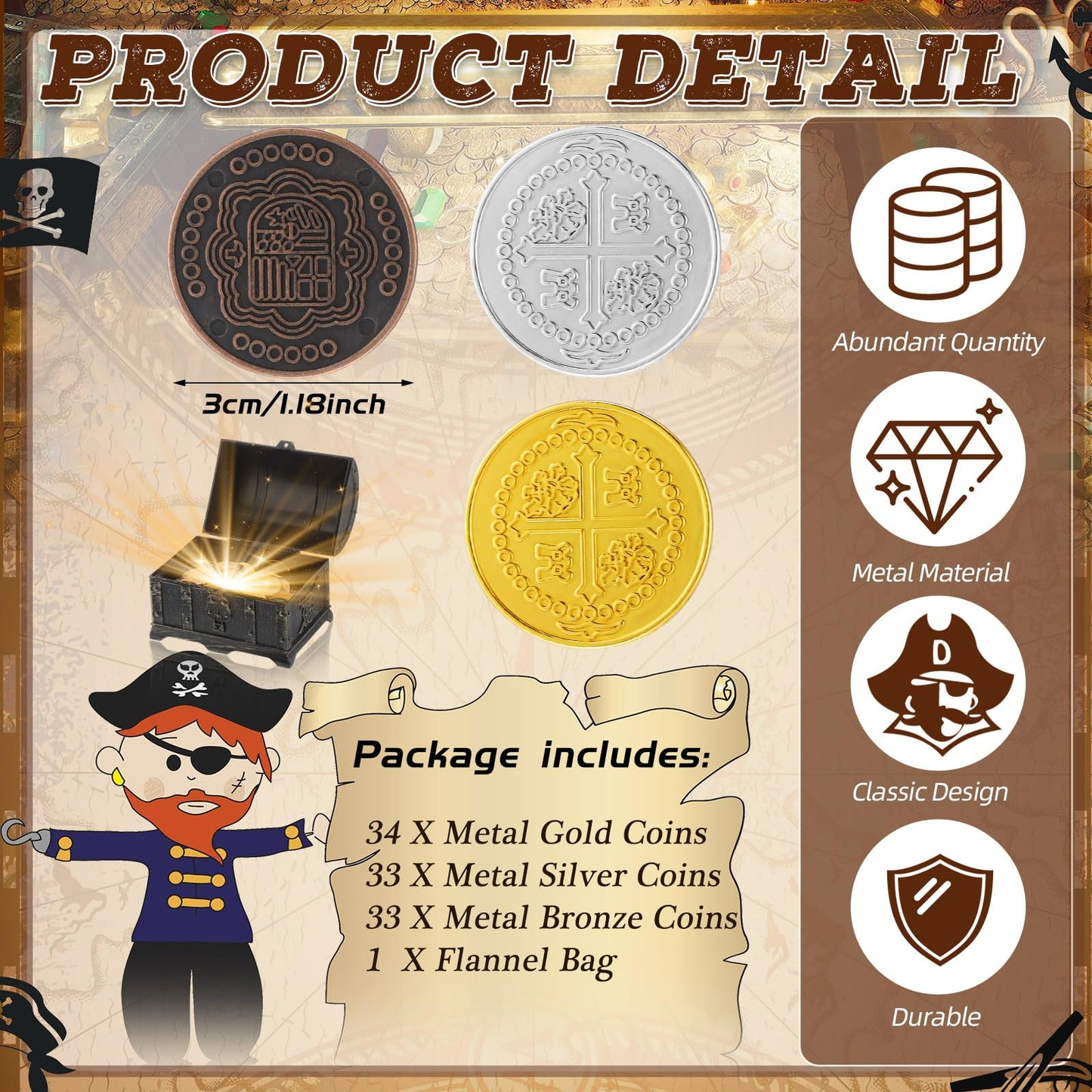 Hanaive 100 Pcs Metal Pirate Coins – Spanish Doubloons for Kids