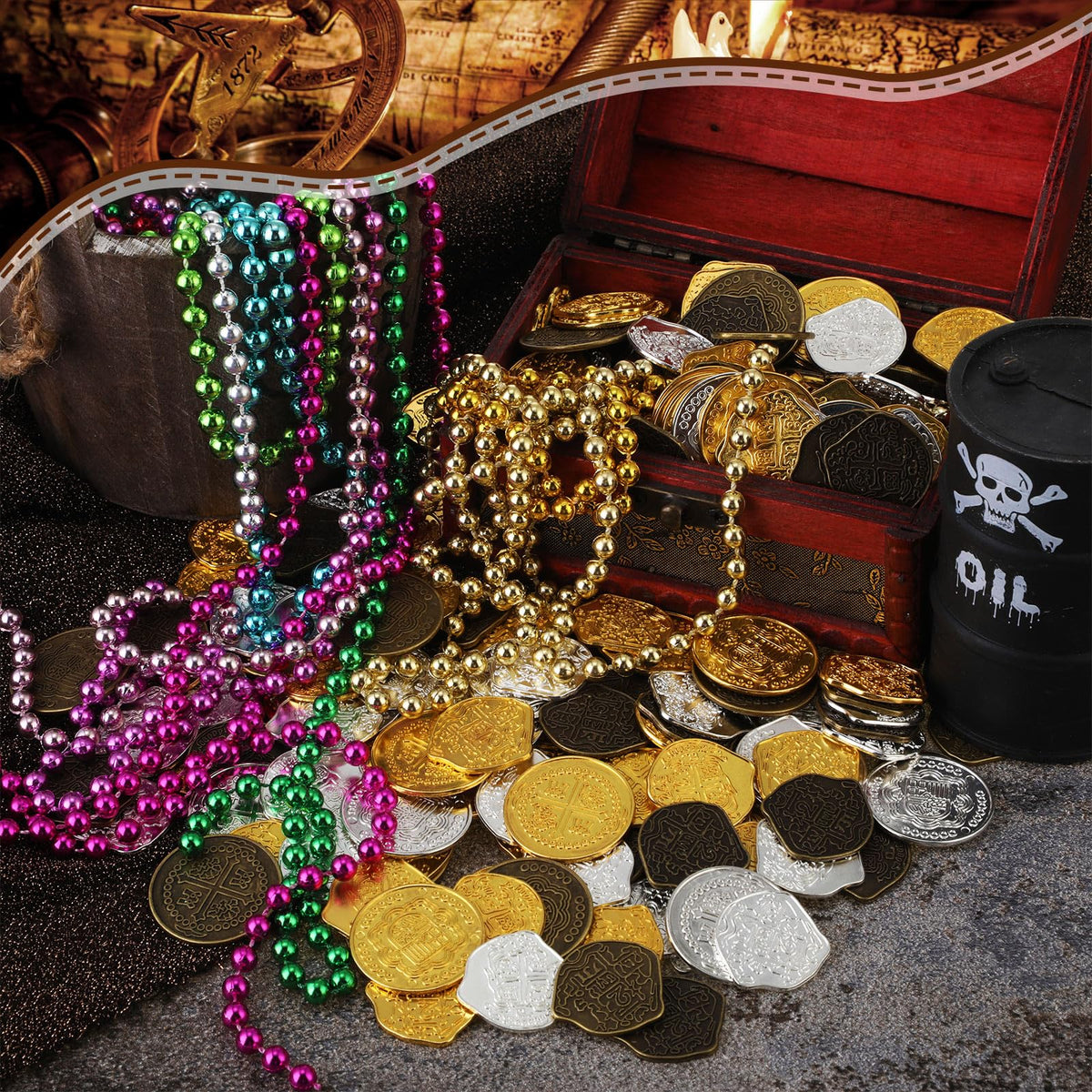 Hanaive 100 Pcs Metal Pirate Coins Spanish Doubloons for Kids Parties Cosplay Groovy Style