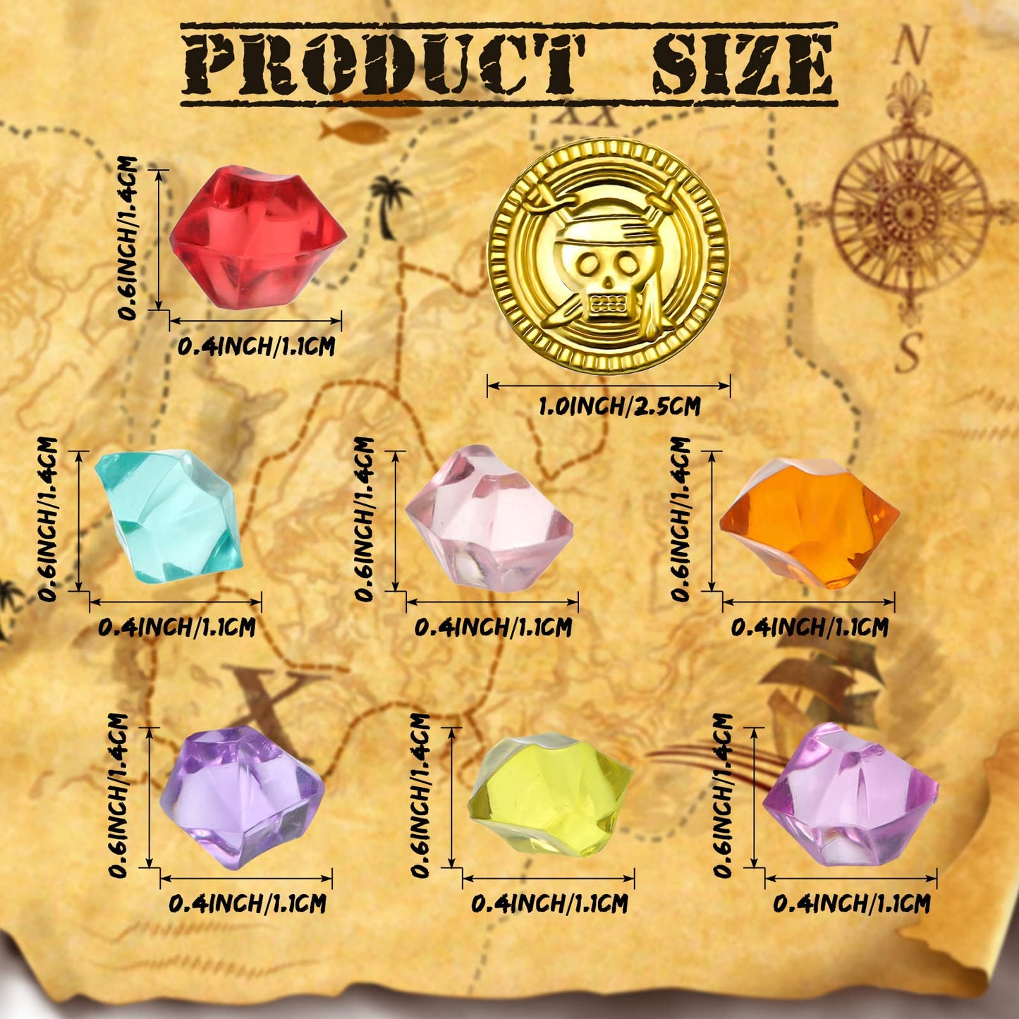 Hanaive 150 Pcs Plastic Pirate Coins & Acrylic Gems – Treasure Hunt Party Decorations & Pirate Props