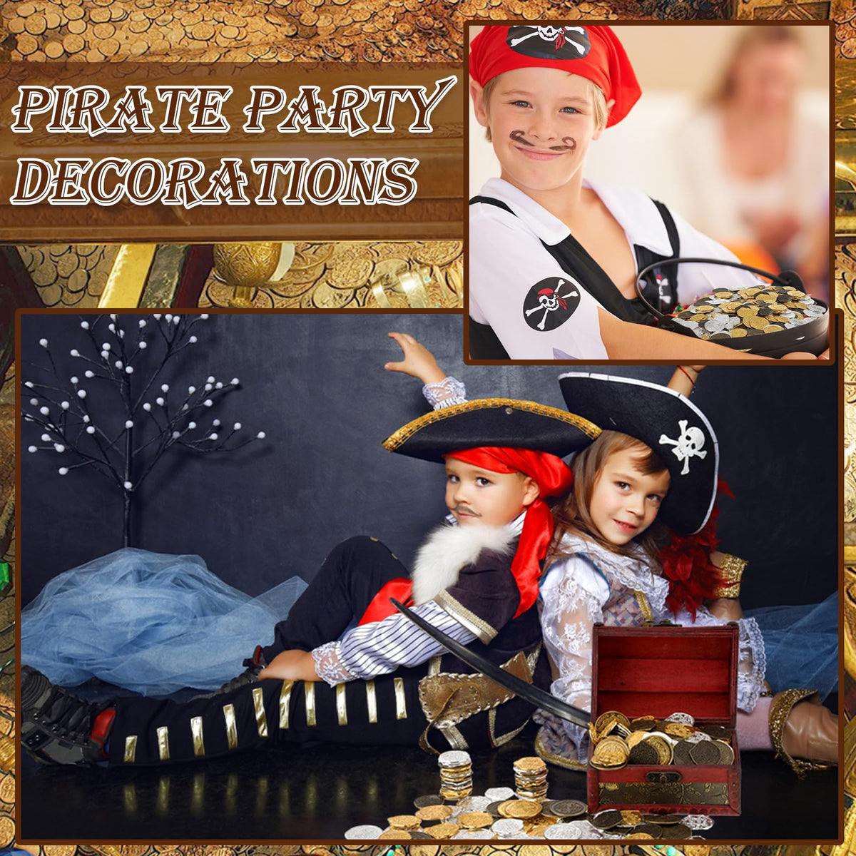 Hanaive 100 Pcs Metal Pirate Coins Spanish Doubloons for Kids Parties Cosplay Groovy Style