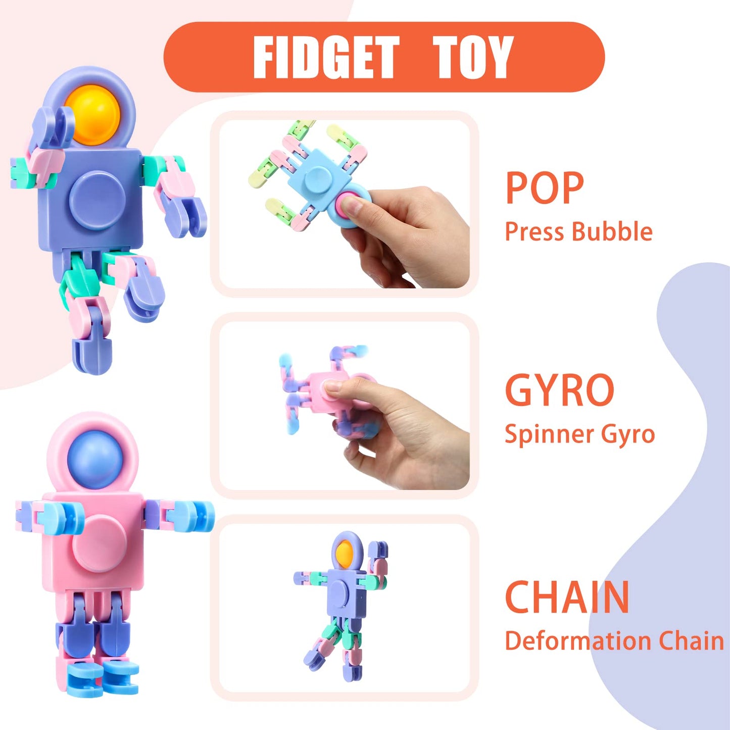 Hanaive 8 Pcs Robot Fidget Spinners – Transformable DIY Stress Relief Toys for Kids & Adults