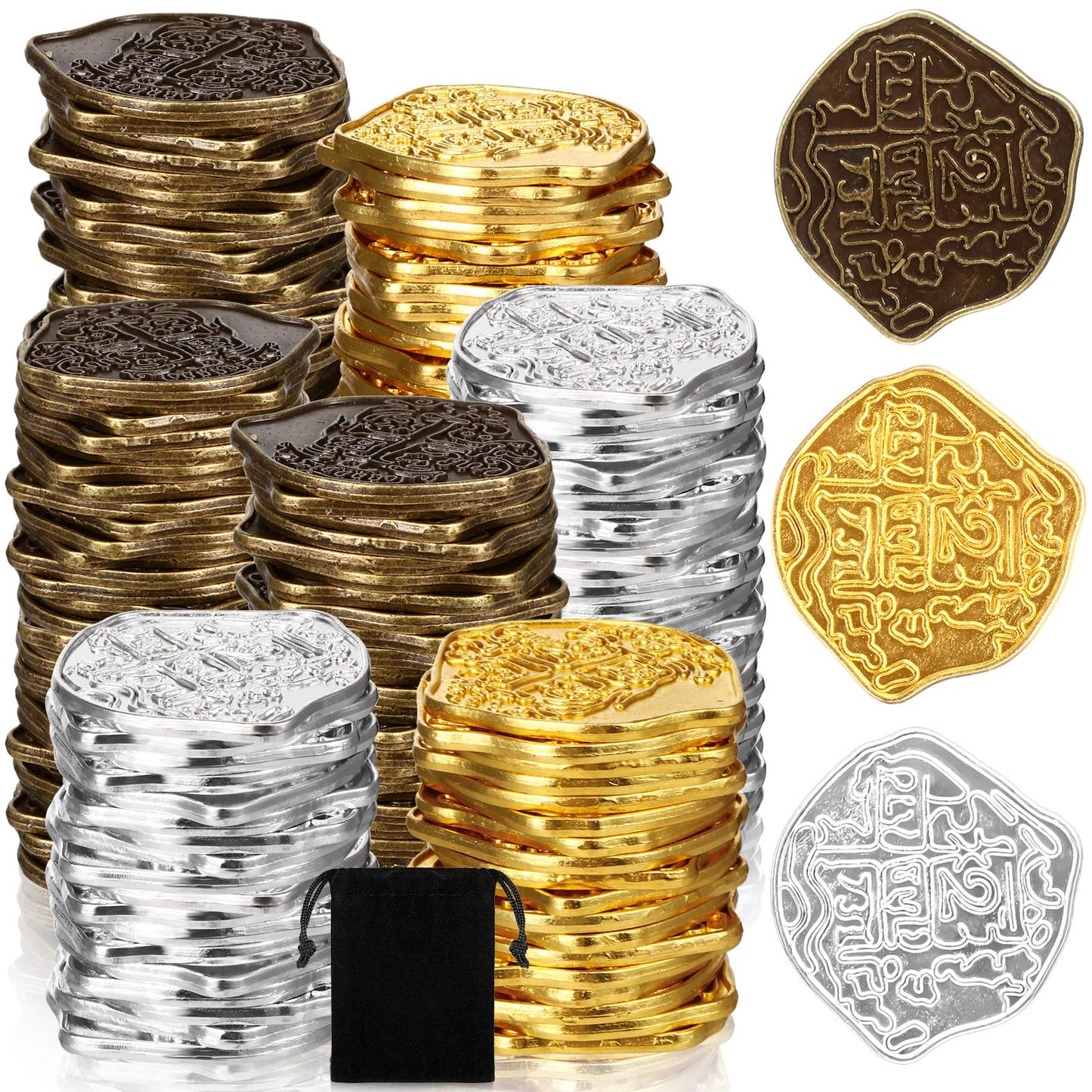 Hanaive 100 Pcs Metal Pirate Coins – Spanish Doubloons for Treasure Hunts