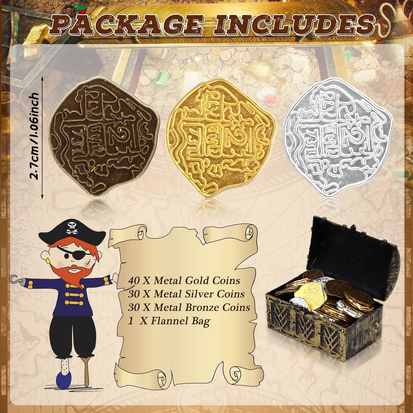 Hanaive 100 Pcs Metal Pirate Coins – Spanish Doubloons for Treasure Hunts