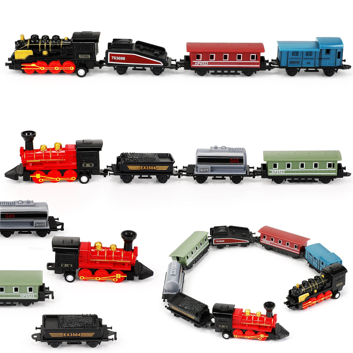 Hanaive 2 Sets Train Toys – Pull-Back Alloy Locomotives (Black & Red)