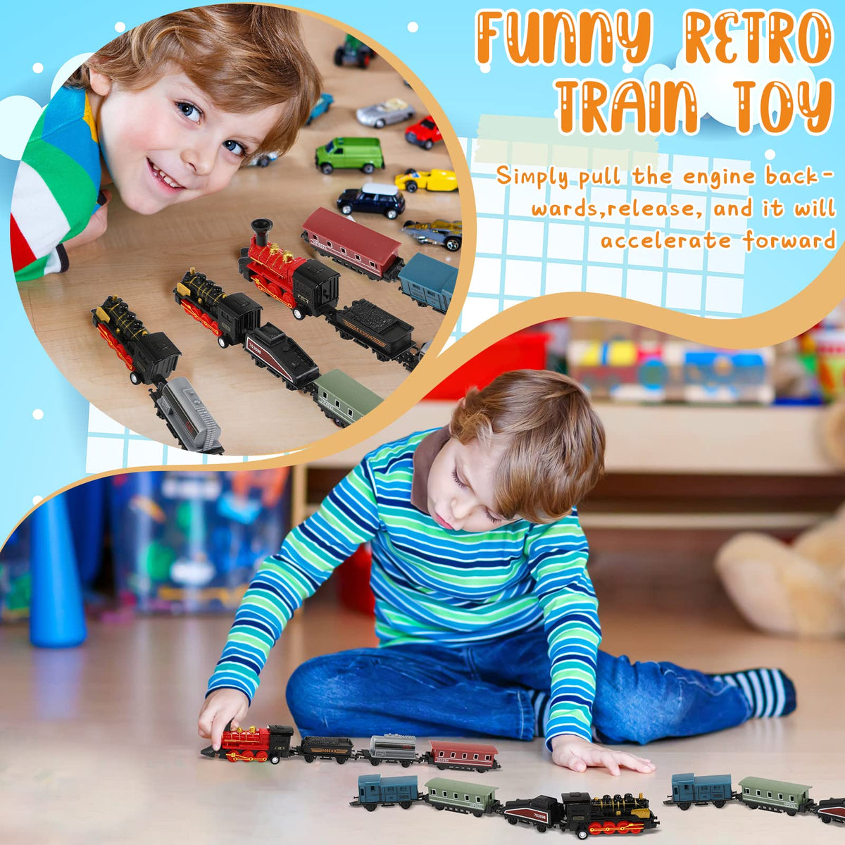 Hanaive 2 Sets Train Toys – Pull-Back Alloy Locomotives (Black & Red)