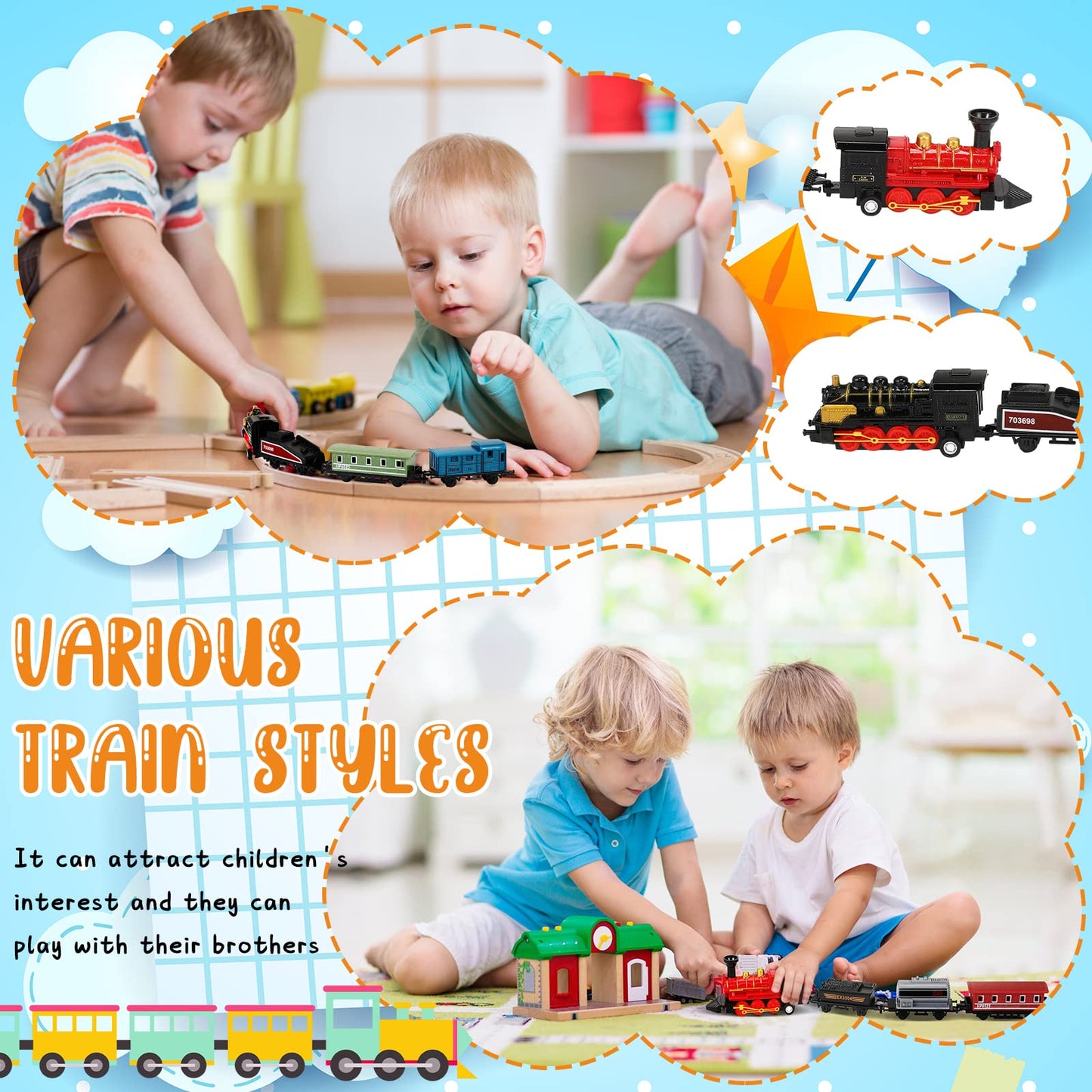 Hanaive 2 Sets Train Toys – Pull-Back Alloy Locomotives (Black & Red)