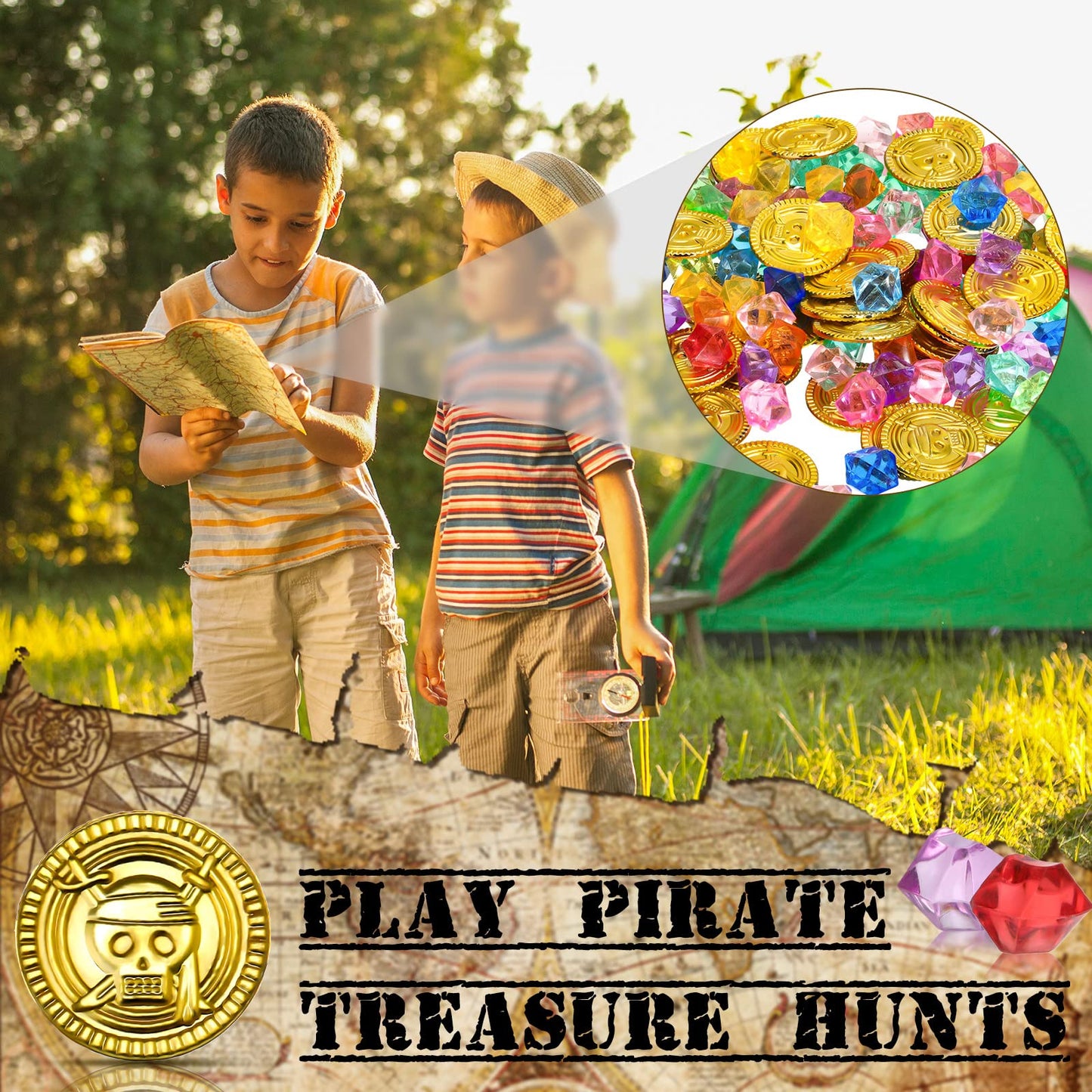 Hanaive 150 Pcs Plastic Pirate Coins & Acrylic Gems – Treasure Hunt Party Decorations & Pirate Props