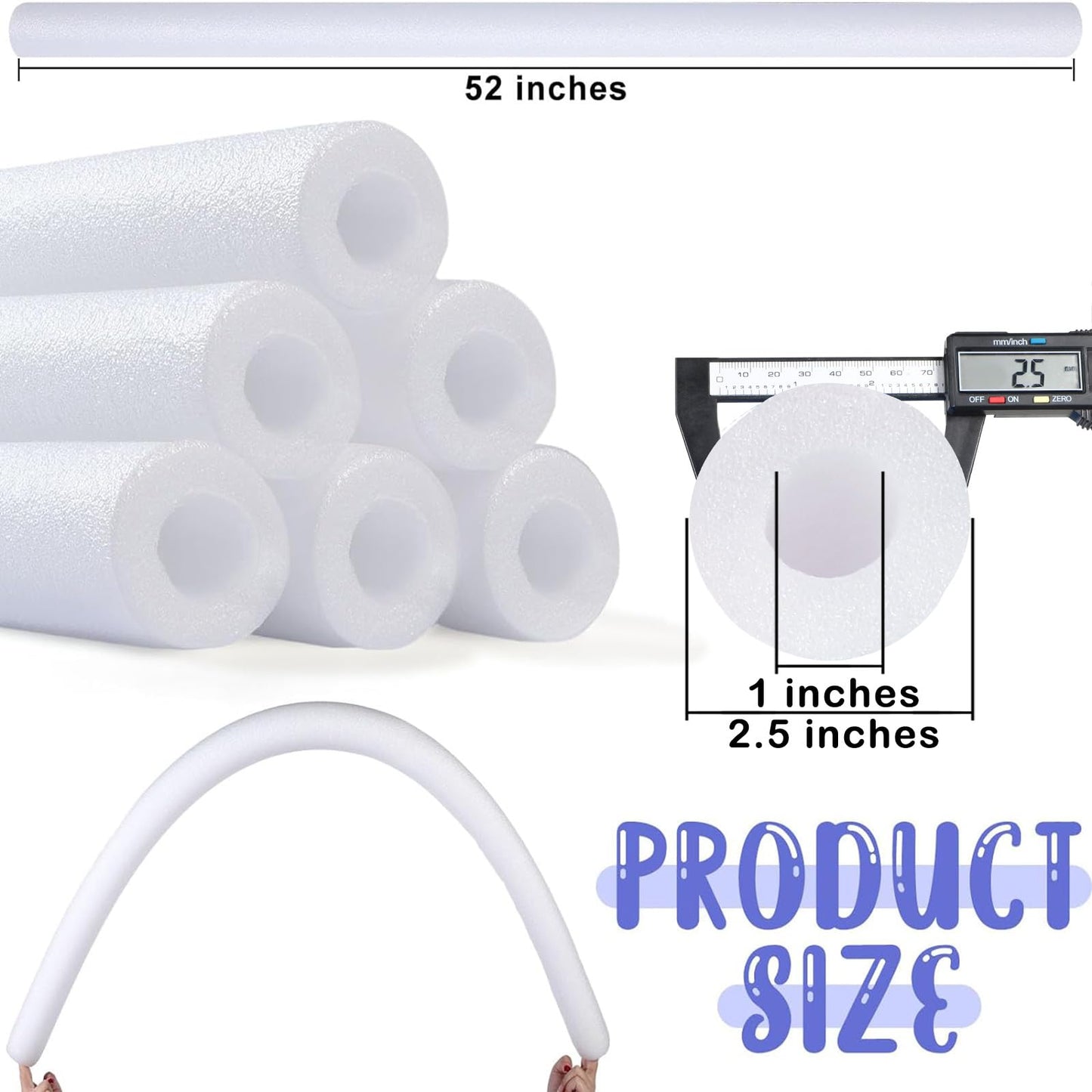 Hanaive 6 Pack Pool Noodles – 52-Inch White Hollow Foam Floats for Pool, Crafts, and More