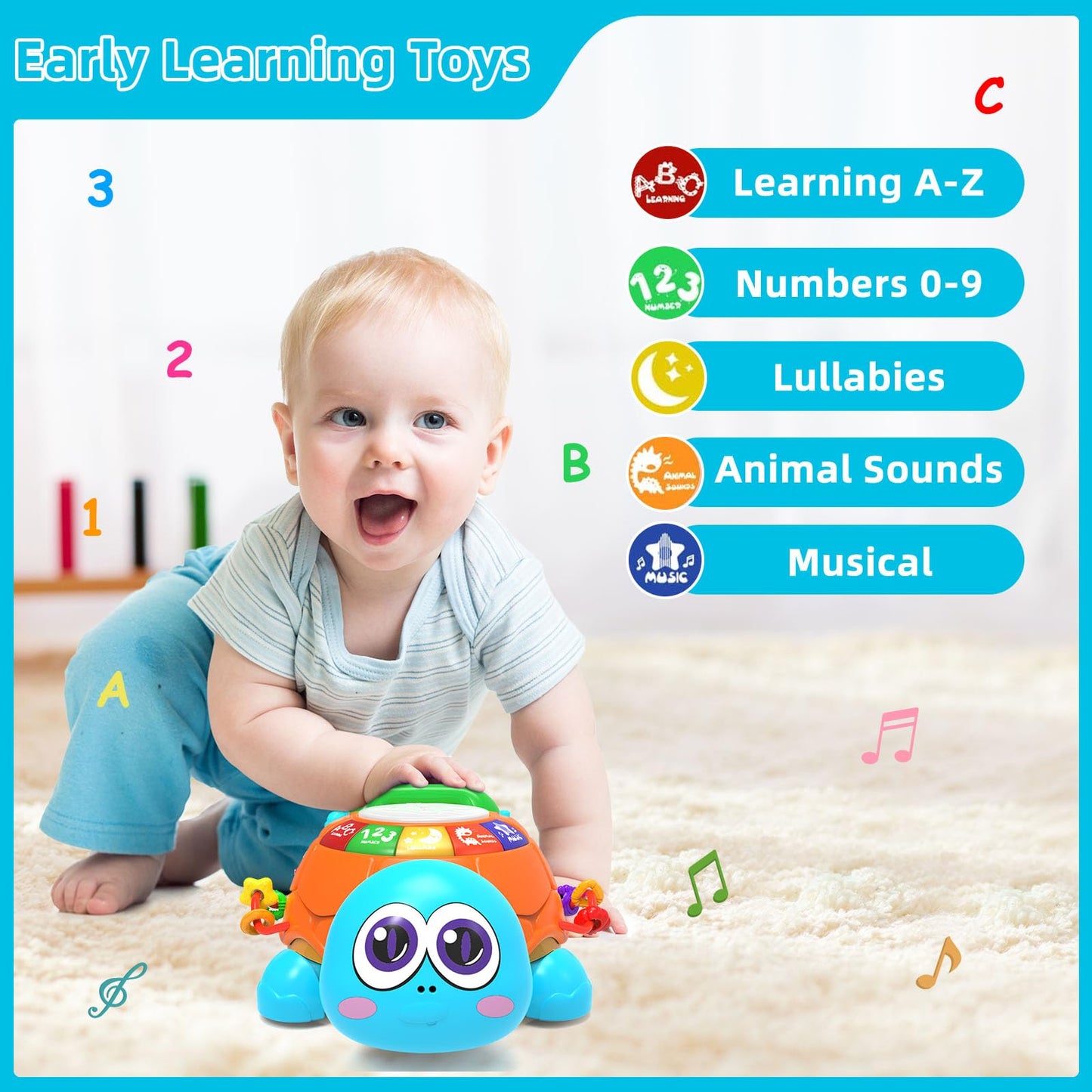 Hanayo Musical Turtle Toy for 6-18 Months – Crawling, Learning & Sleep Lights | Baby Gift