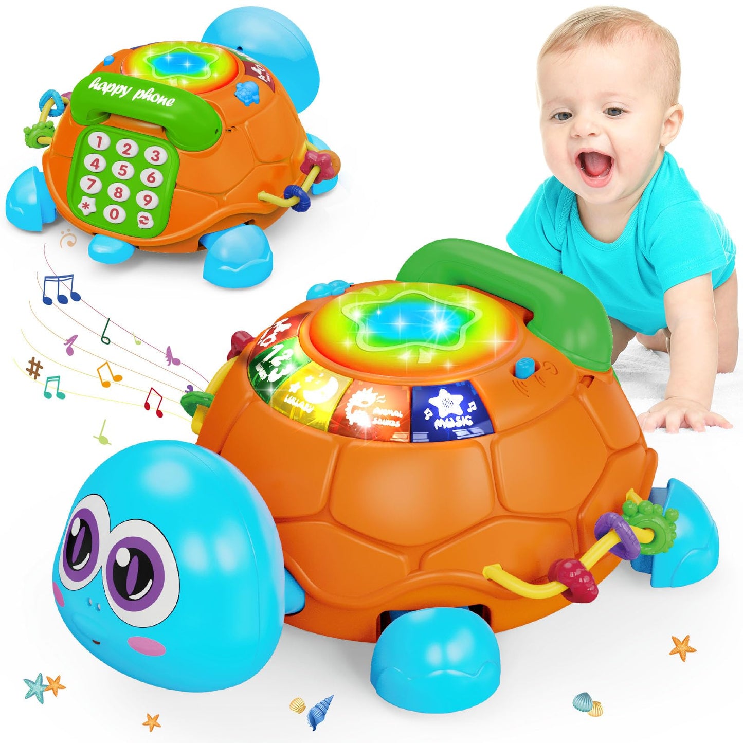 Hanayo Musical Turtle Toy for 6-18 Months – Crawling, Learning & Sleep Lights | Baby Gift
