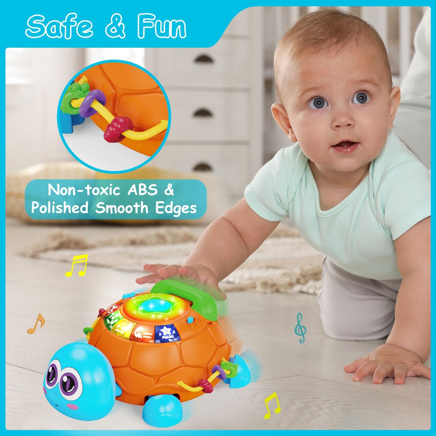 Hanayo Musical Turtle Toy for 6-18 Months – Crawling, Learning & Sleep Lights | Baby Gift